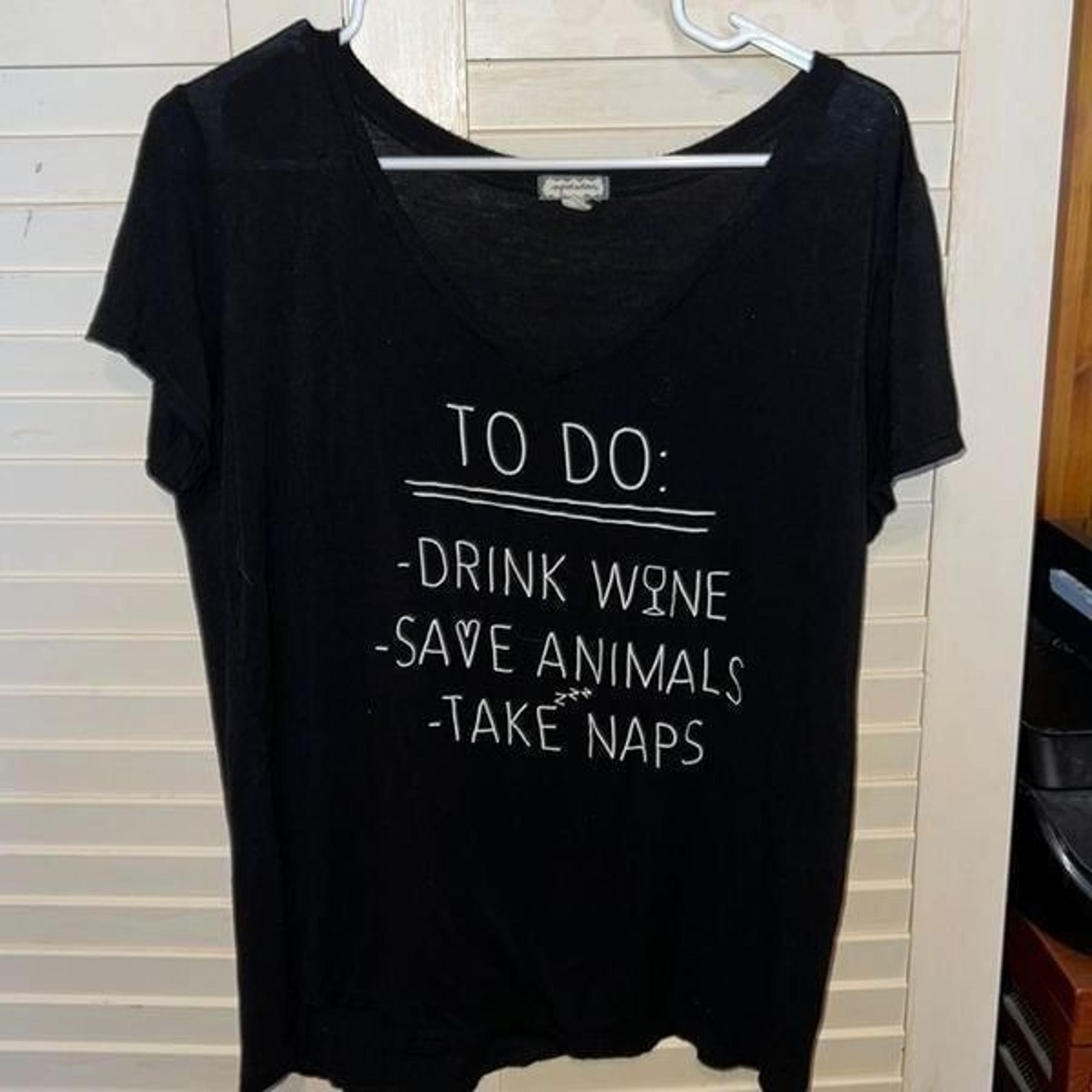 Eyeshadow, “to do : drink wine, save animals , take naps” graphic shirt