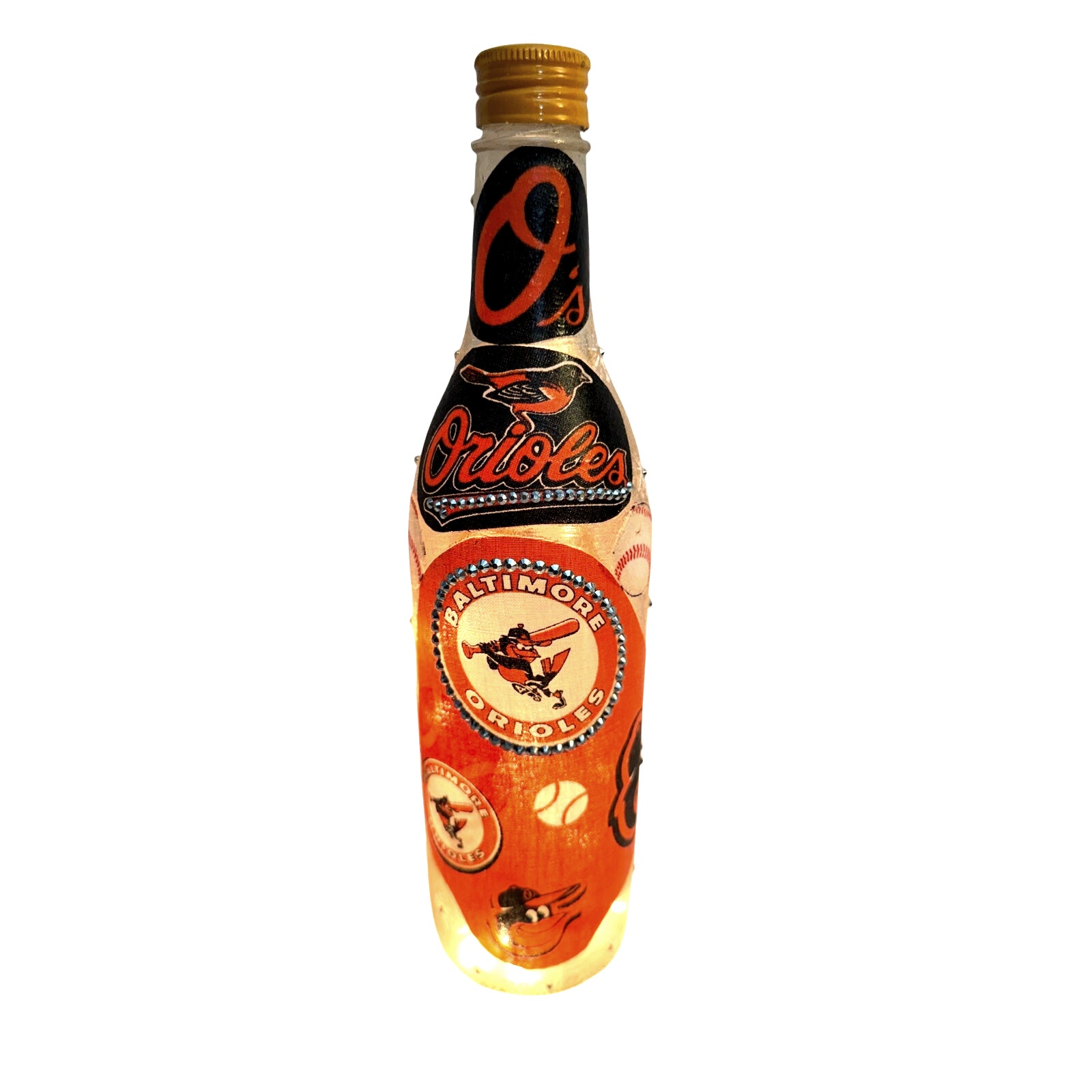 Baltimore Orioles Designer Glass Bottle w/ Lights *Unique Gift Idea