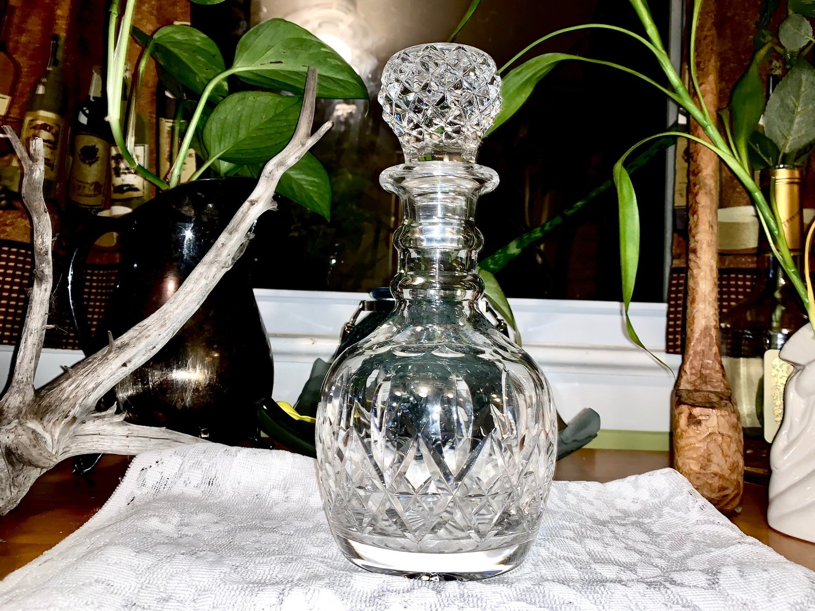 Vintage Stewart English Crystal Stamped Wine Decanter With Top