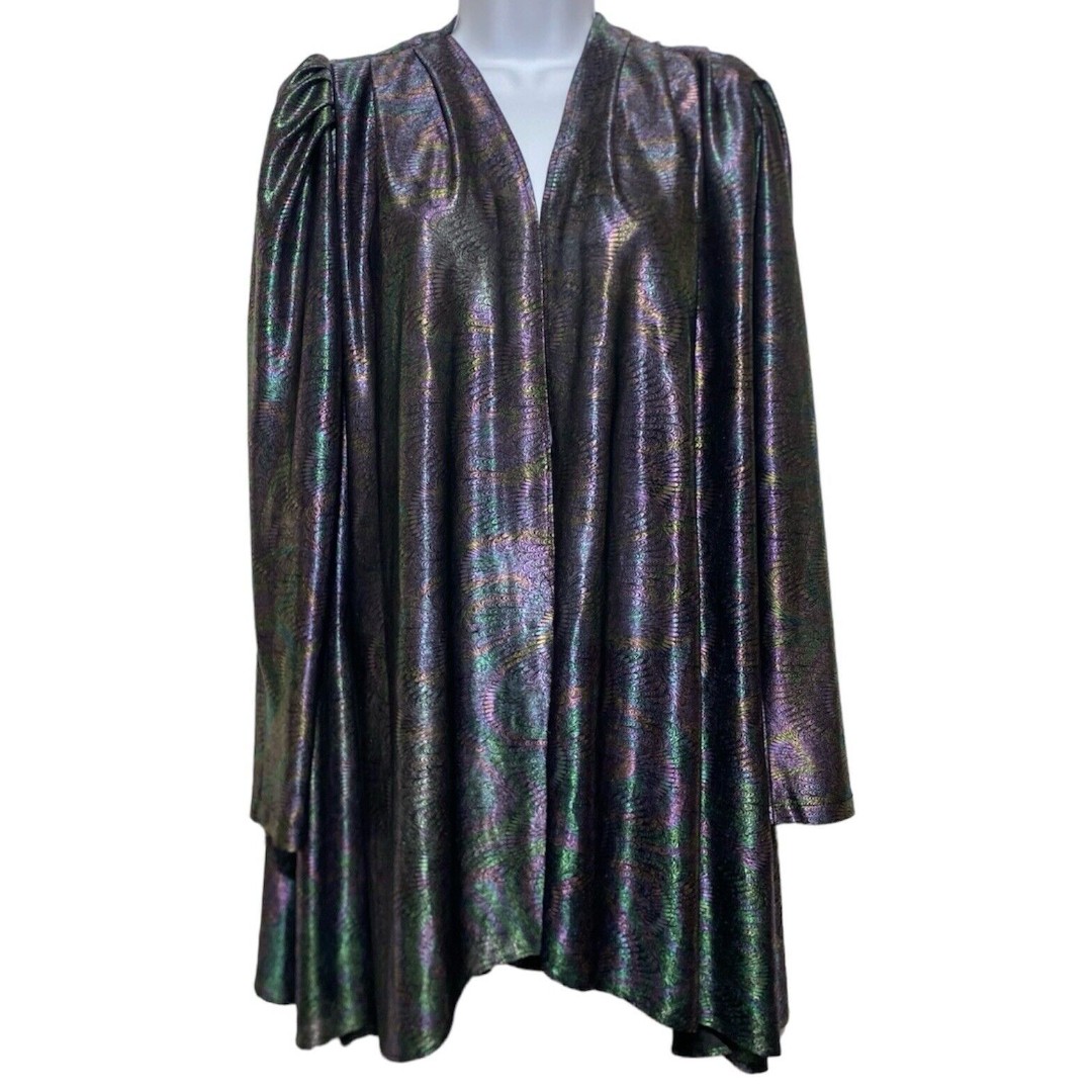 Vtg Gilberti Jacket Women 4 Oversized Multicolor Metallic Peacock Print READ