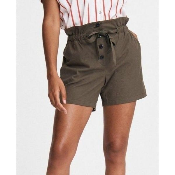 Rag & Bone Camille Paper Bag Seersucker Short in Dark Olive Size 2