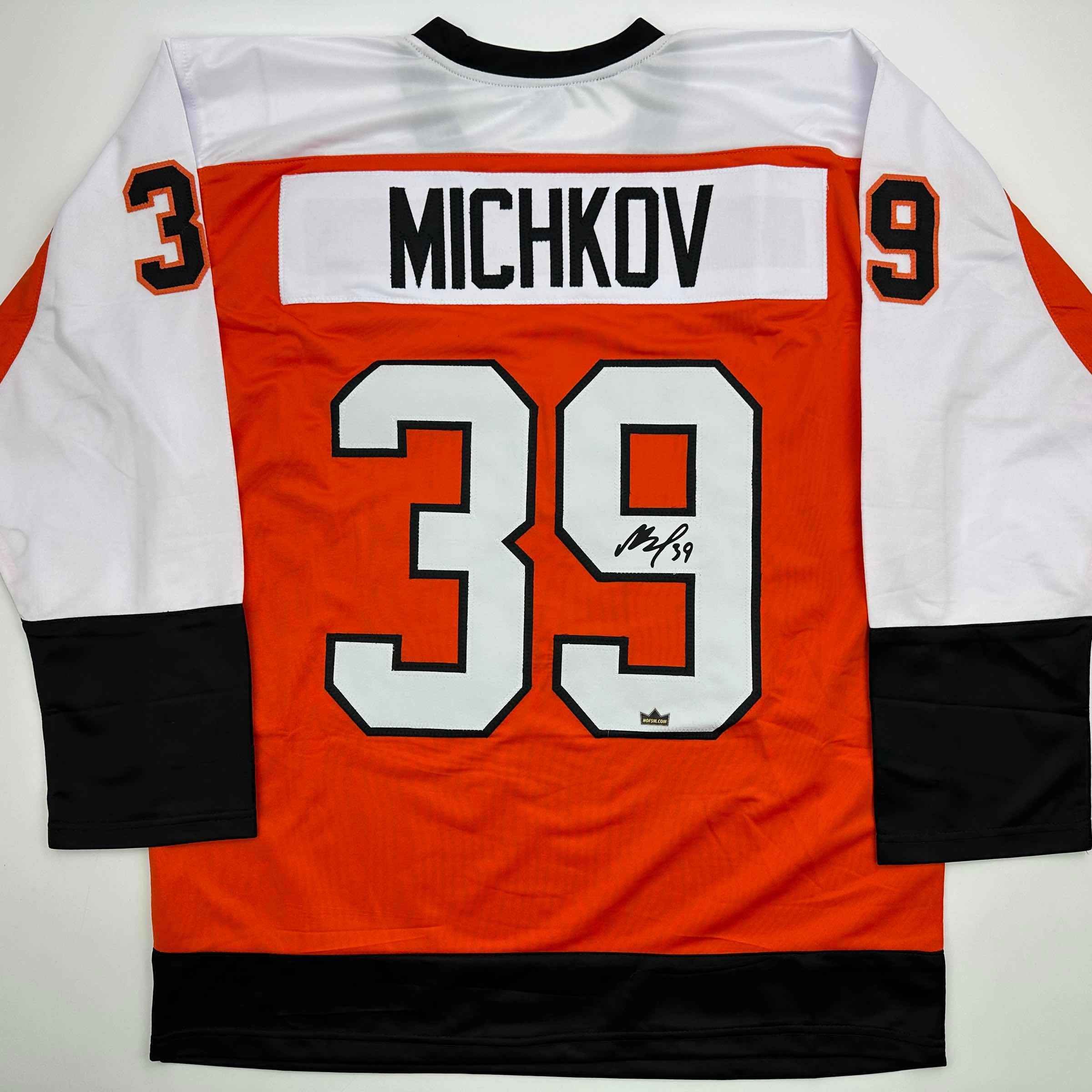 Facsimile Autographed Matvei Michkov Philadelphia Orange Auto Jersey Size Men'