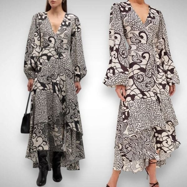 Alexis Zarela Abstract Printed Wrap Maxi Dress Size XS Retro Boho Y2K Cottage