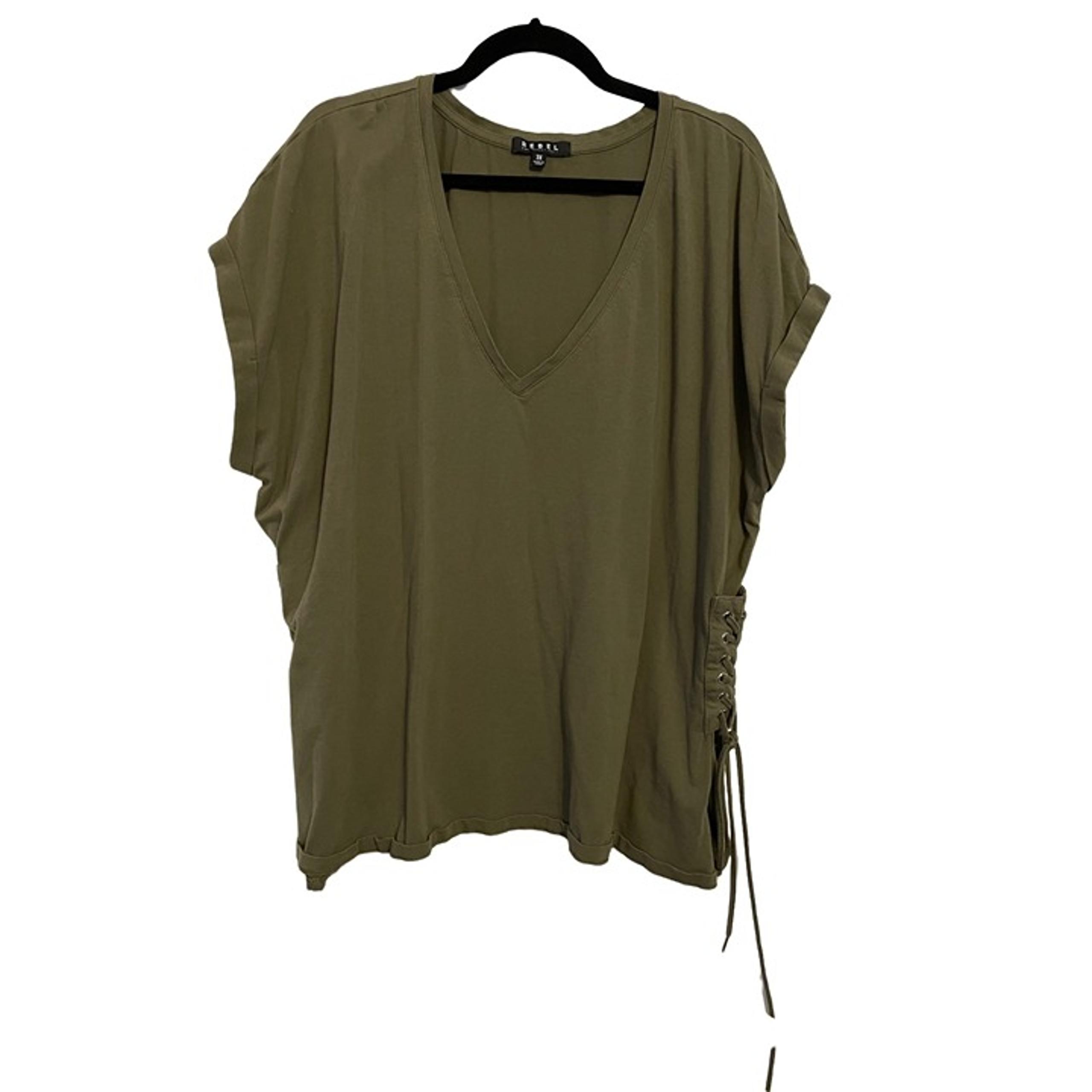 REBEL WILSON x ANGELS Olive Side Lace-Up Corset V-Neck Tee Top 3x