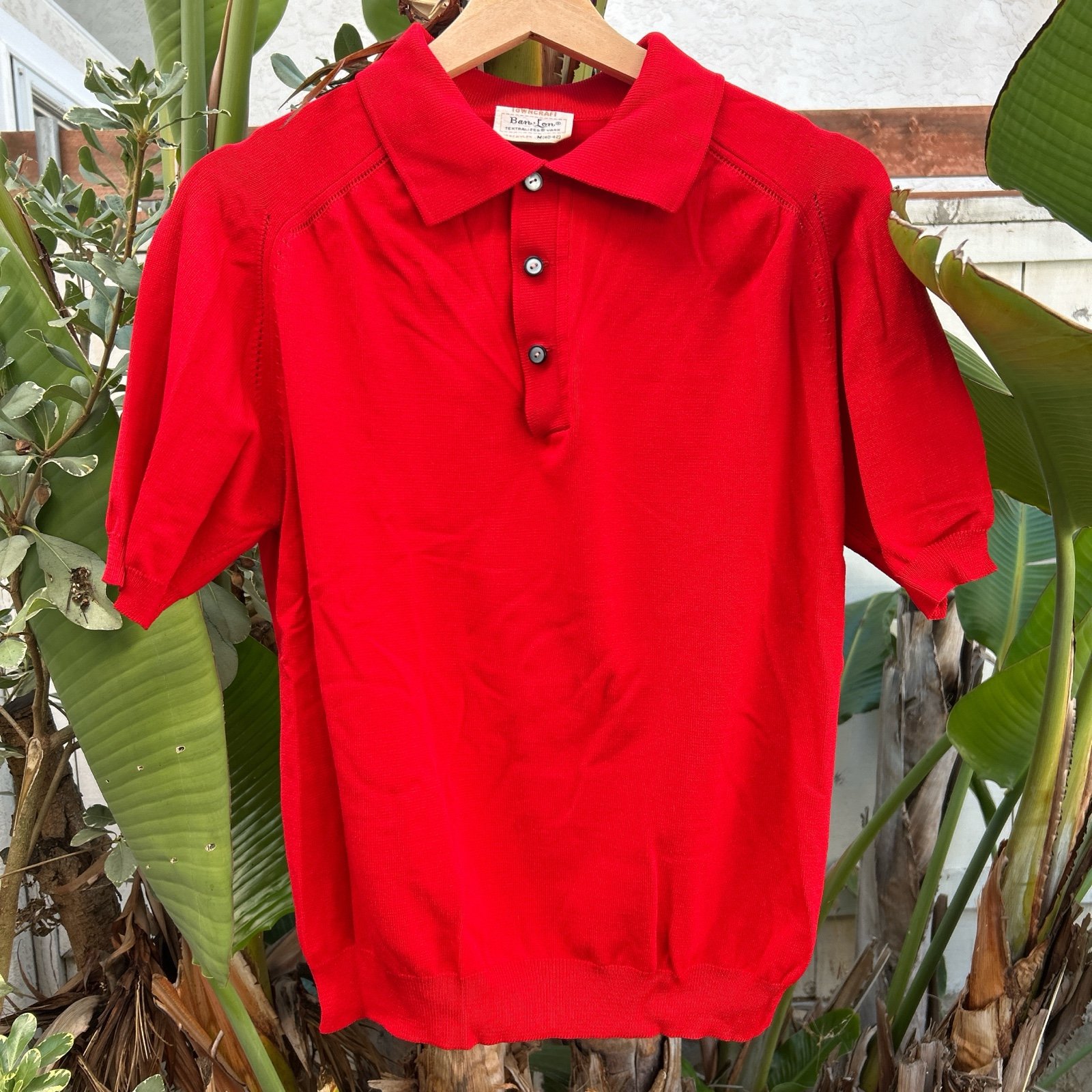 Vintage 60s 1960s Ban-Lon Penney’s Towncraft Polo Men’s Medium Red 100% Nylon