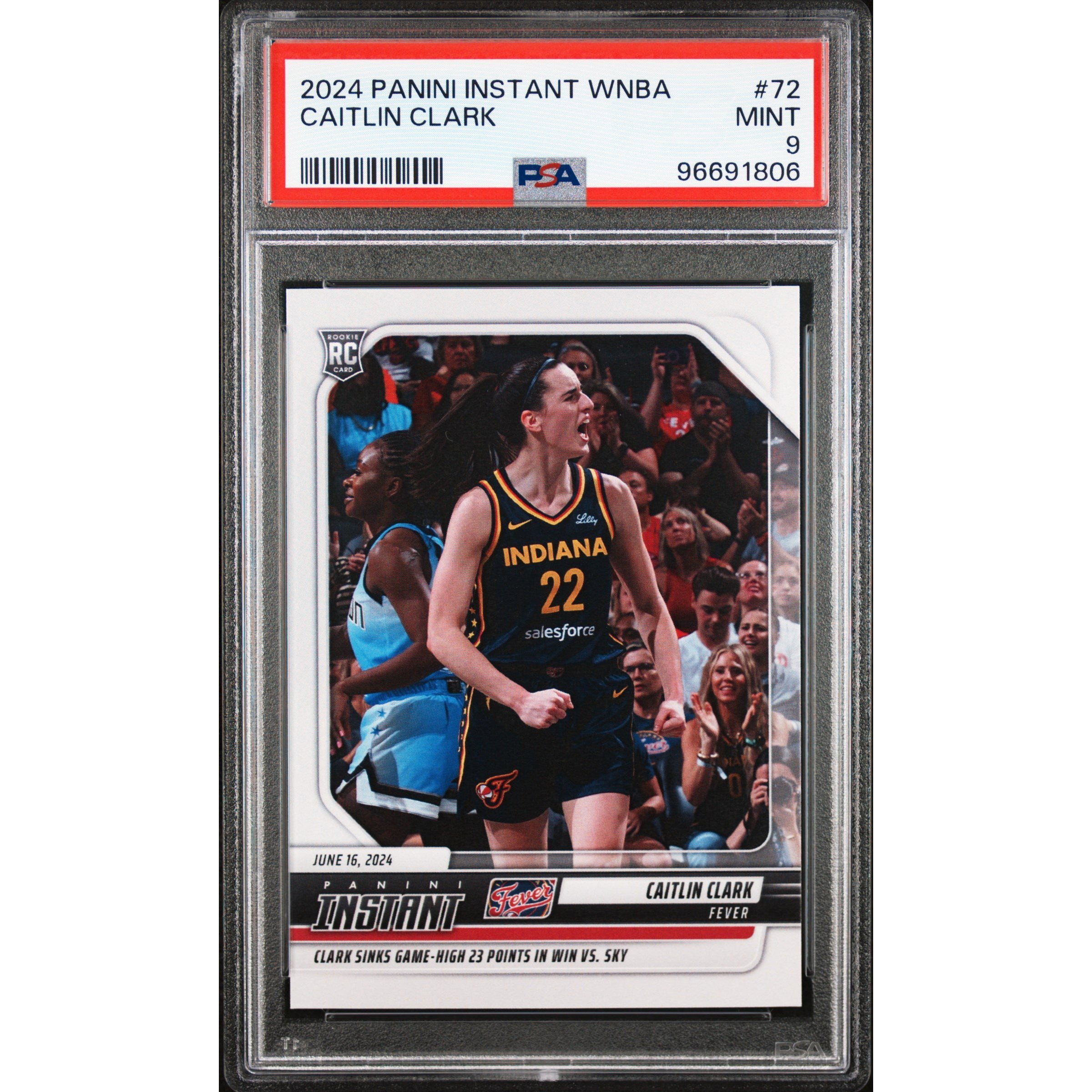 Graded 2024 Panini Instant WNBA Caitlin Clark #72 Rookie Card PSA 9