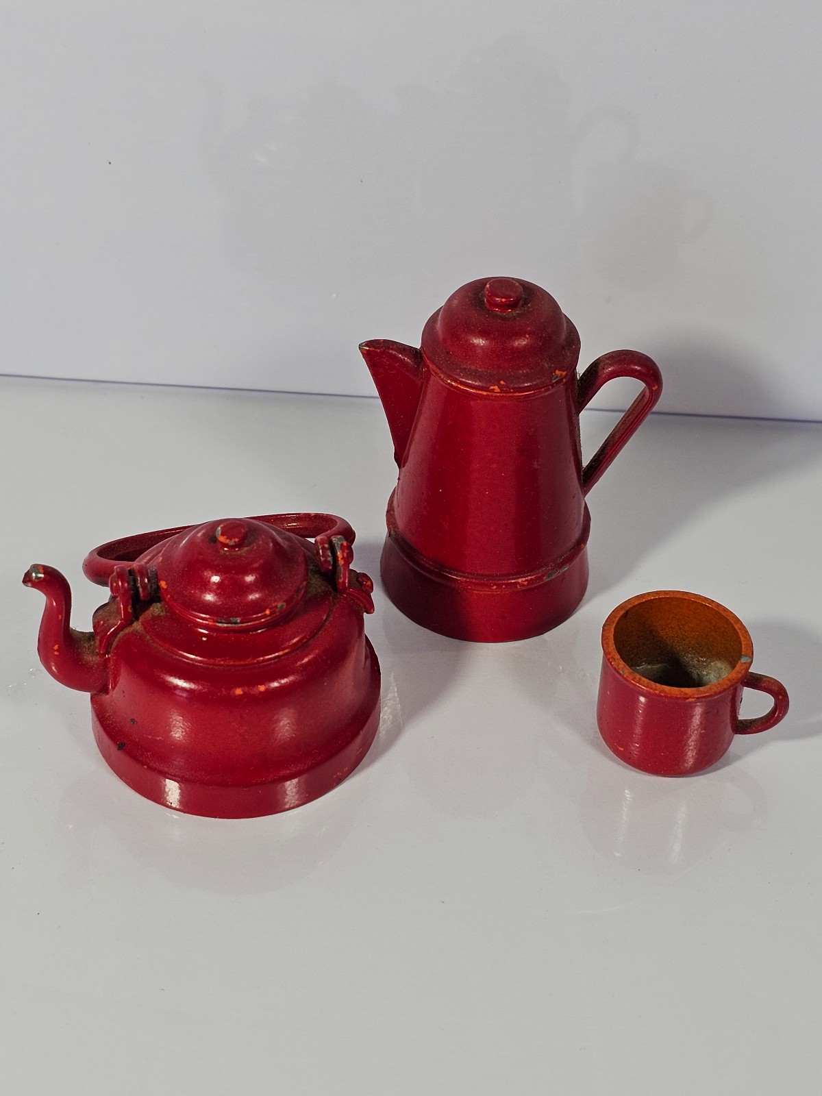 VTG Play Me Dollhouse Red Tea & Coffee Pot & Cup, Made In Spain