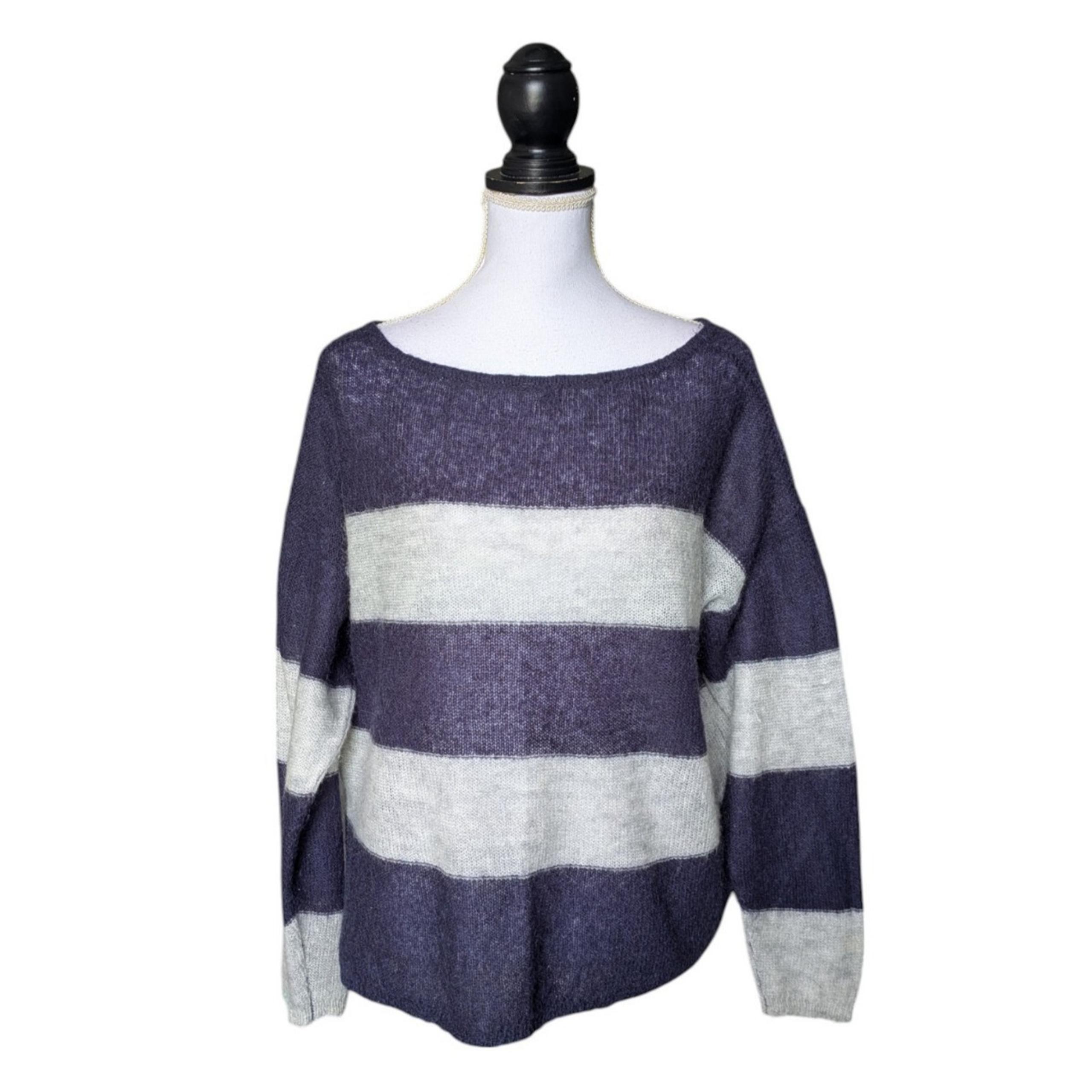 Free People Navy Blue Gray Striped Mohair Blend Sweater Size Small Oversized