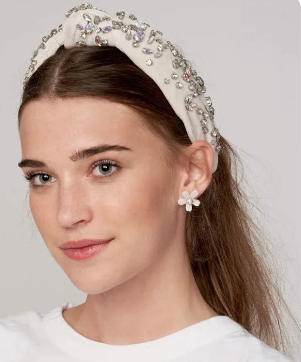 Lele Sadoughi Crystal Knotted Velvet Headband Ivory Color