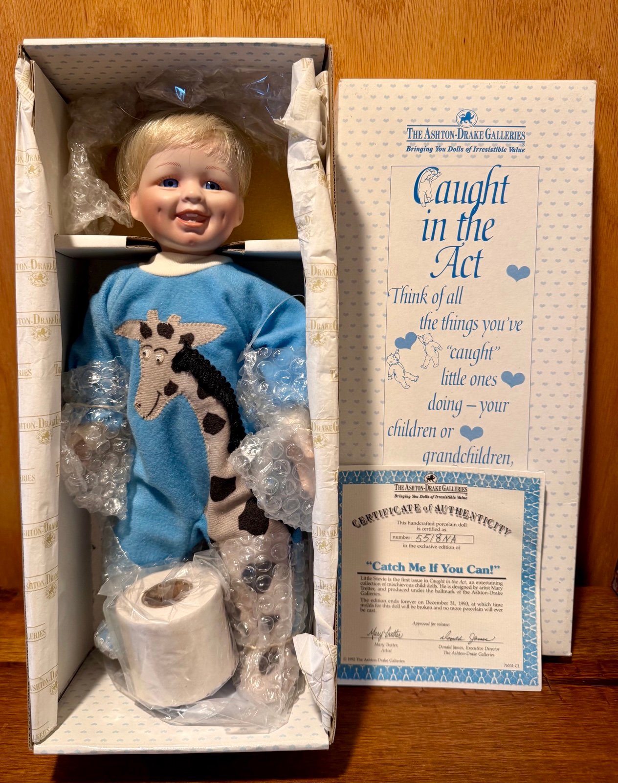 ASHTON-DRAKE GALLERIES PORCELAIN DOLL "CATCH ME IF YOU CAN!" #4439FE NEW IN BOX