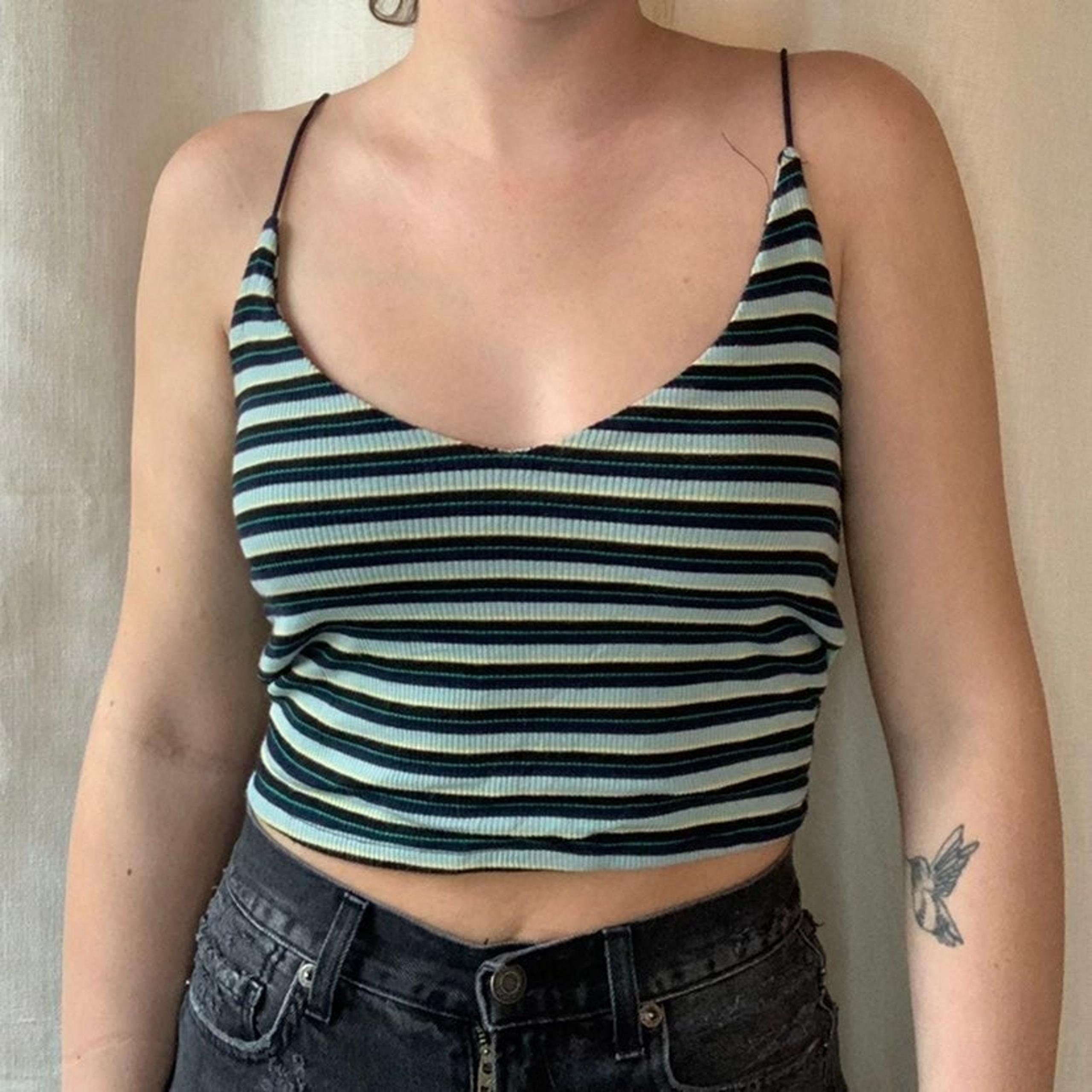 pacsun blue/green striped crop top