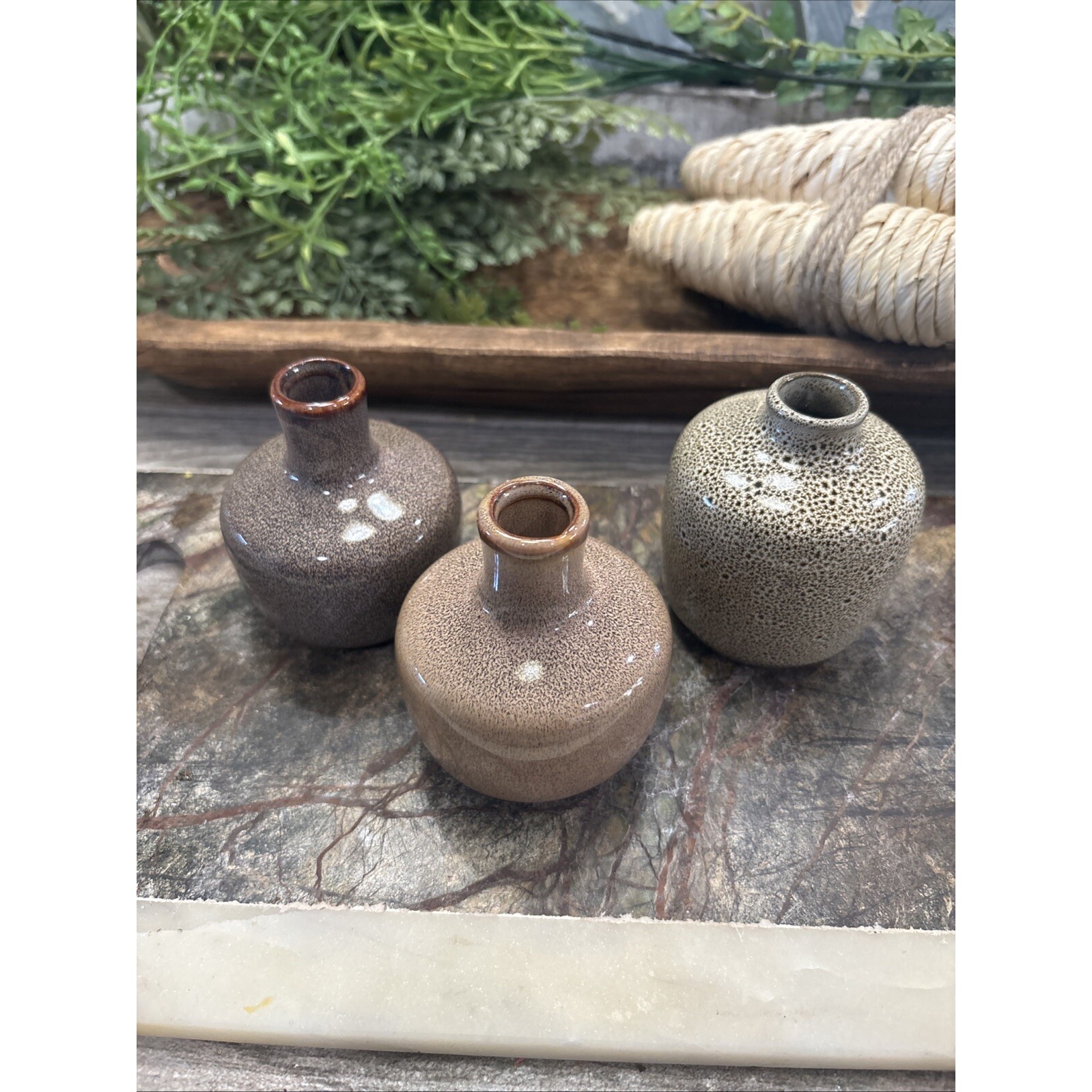 Bloomingville Stoneware Flower Vase Brown Gold Cream Speckle (3).