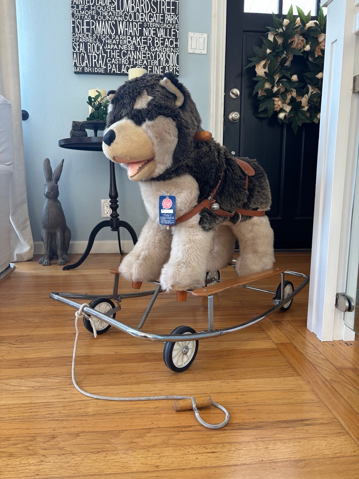 Vintage Trudi Italy Plush Husky Alaskan Malamute Ride-on Rocker Toy Stuffed HTF