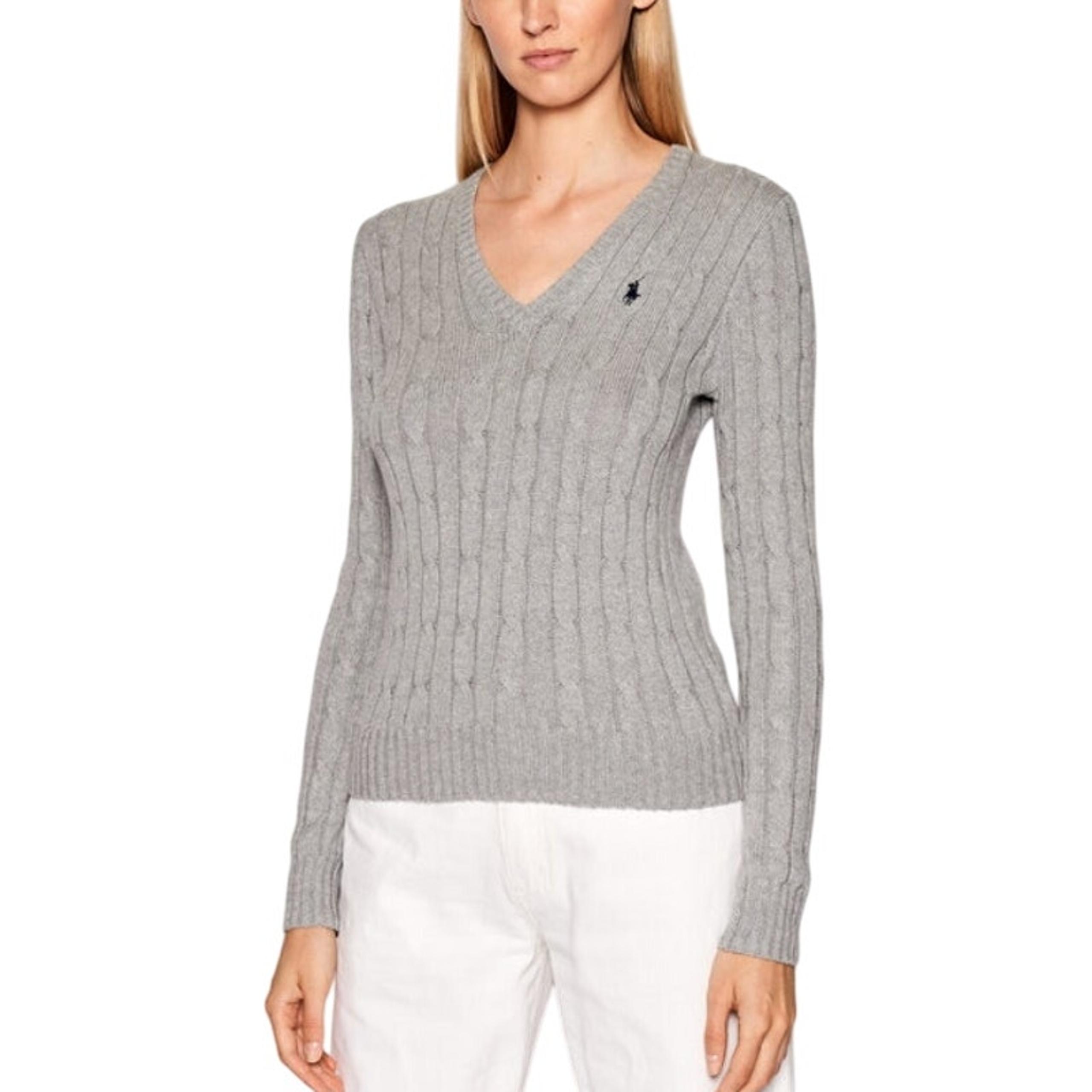 Polo Ralph Lauren Long Sleeve Cable Knit V-Neck Sweater Gray Women's Size Large