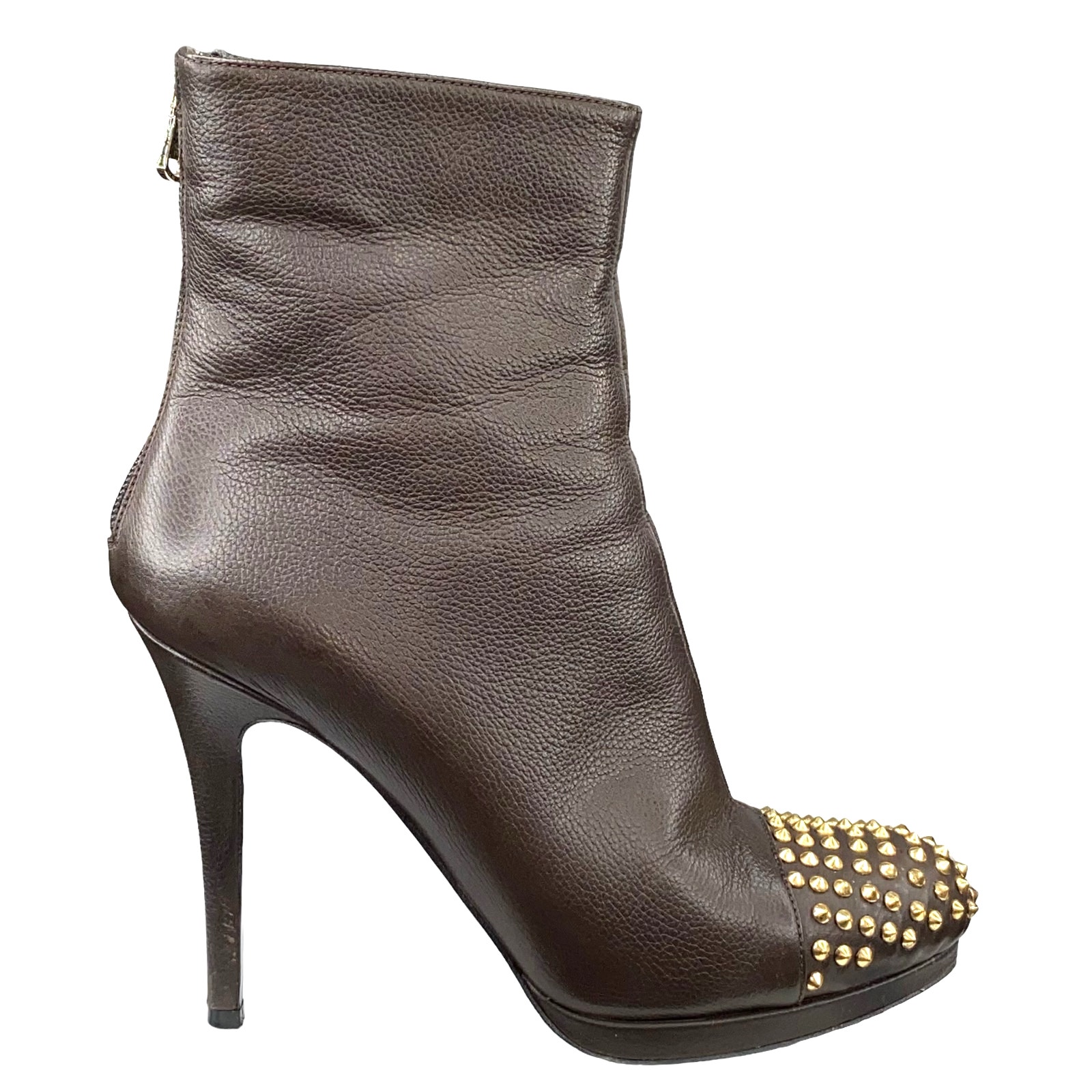 Patrizia Pepe Firenze Brown Leather Gold Studded Stilleto Boot Size 40 US 10
