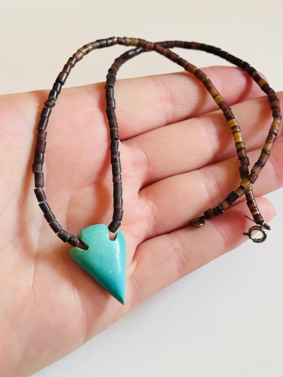 Vtg NAVAJO Heishi Turquoise Arrowhead Necklace Native American Choker Beaded Old
