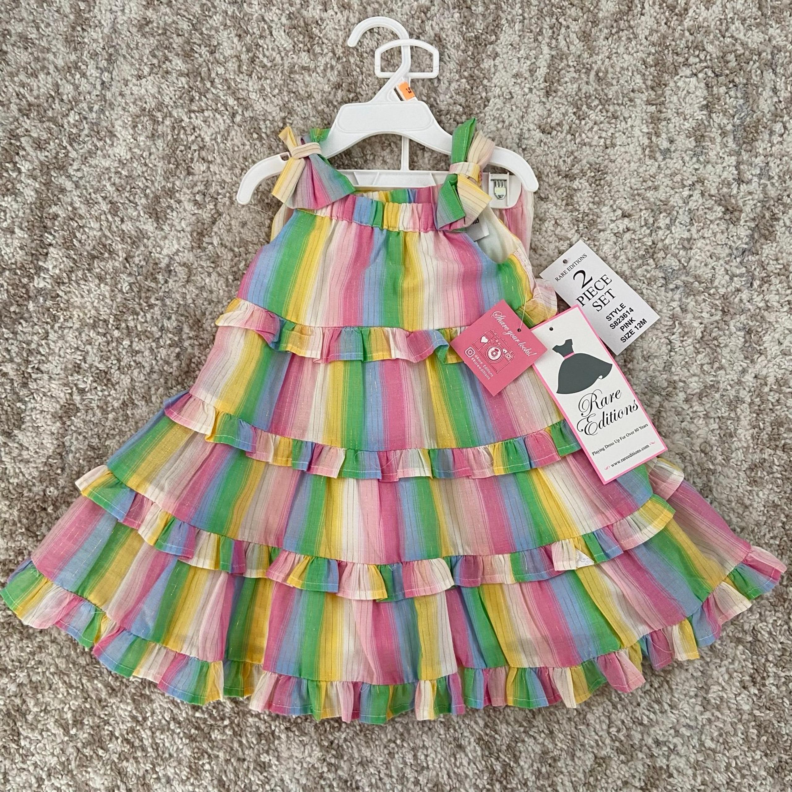 NEW Rare Editions Baby Girl 2pcs Striped Dress with Lurex Size 12M NWT
