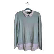Charter Club 100% Cashmere Mint Unique 3D Flower Collar Blouse Sweater Size S