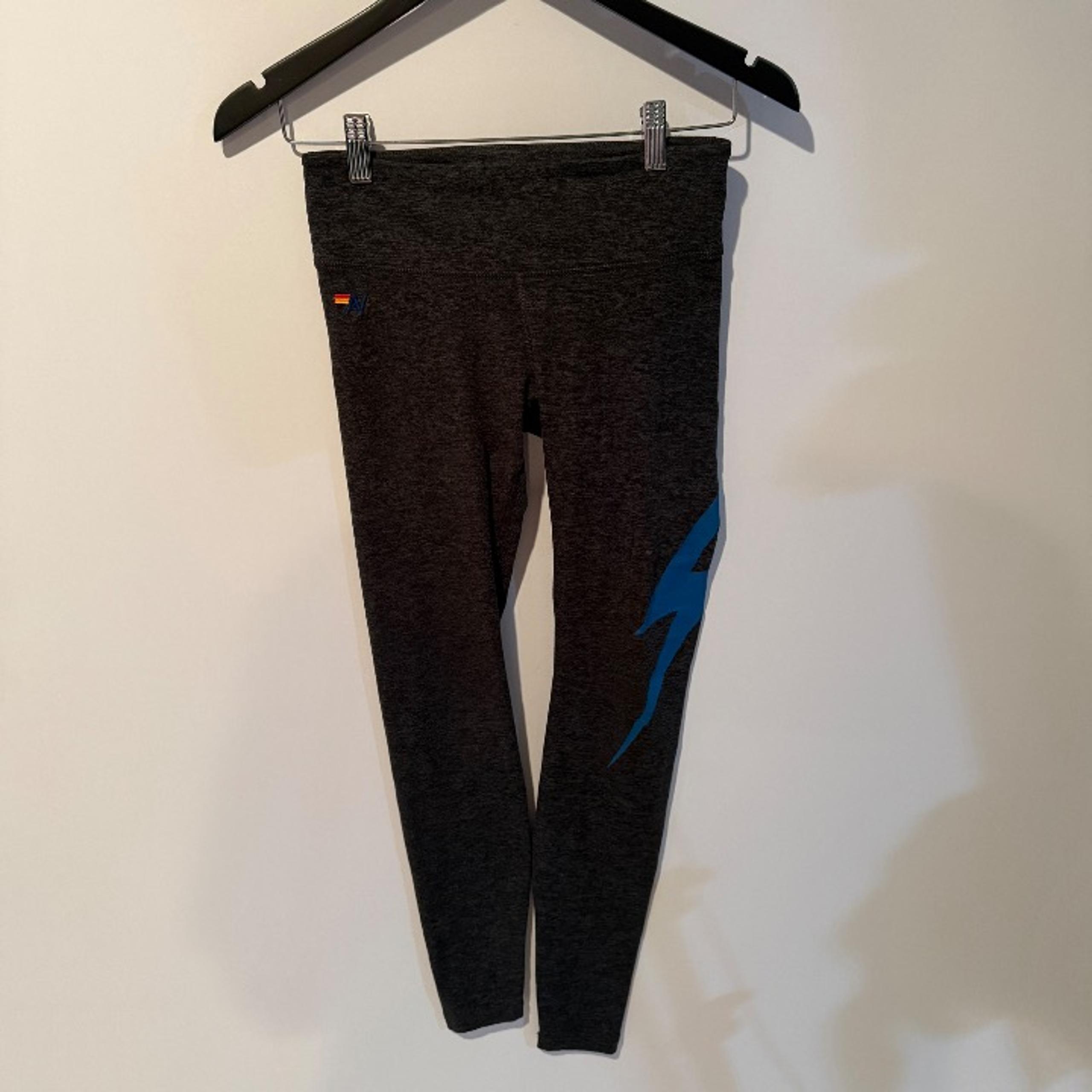 Aviator Nation Women's Lightning Bolt Graphic Print Heather Gray Leggings Small