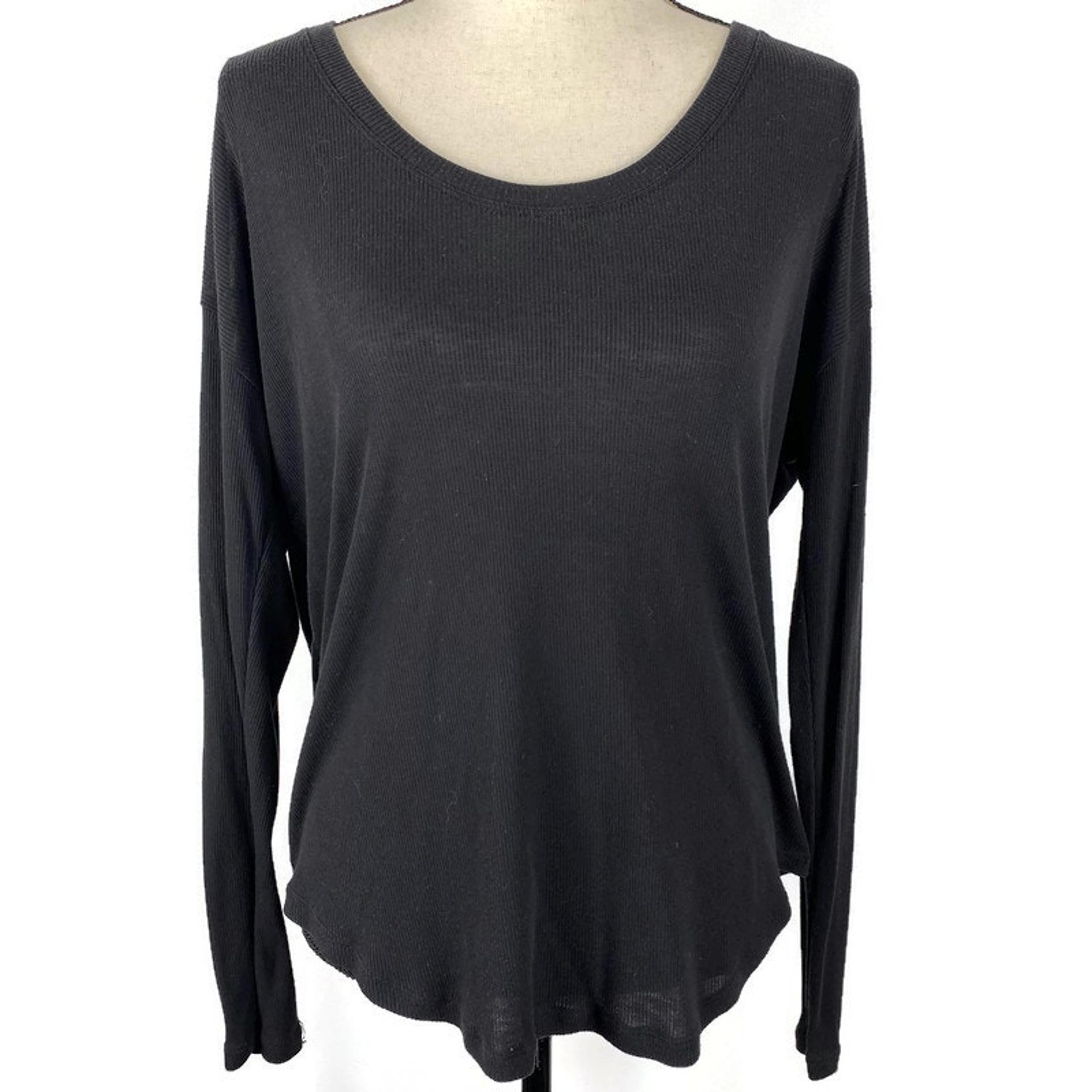 Athleta Black Cloudlight Stratus Ribbed Long Sleeve Scoop Neck Top Womens Sm