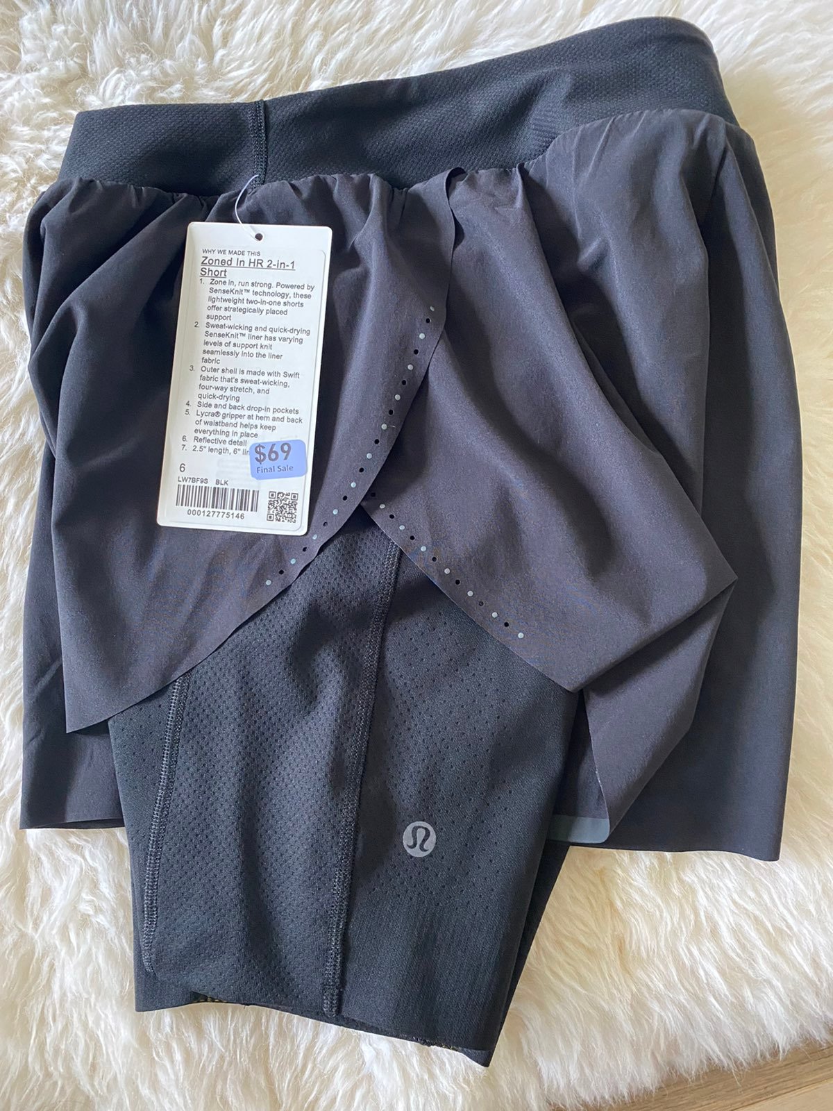 Lululemon zoned in HR 2-in-1 Short sz6