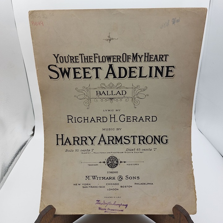 Youre The Flower Of My Heart Sweet Adeline Ballad Sheet Music By Harry Armstrong