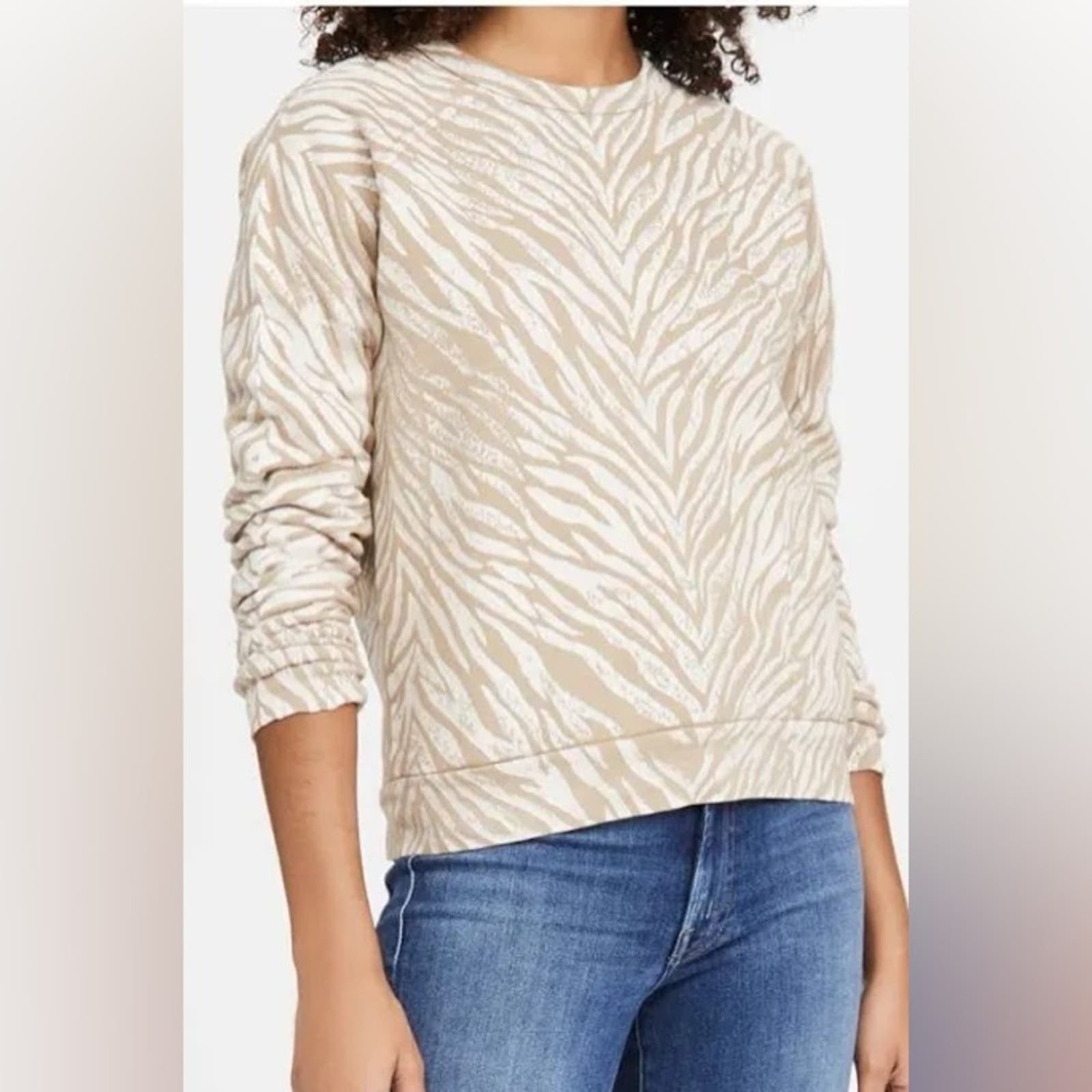 MOTHER Denim The Hugger Sweatshirt in White Stripes Tiger Zebra SZ M