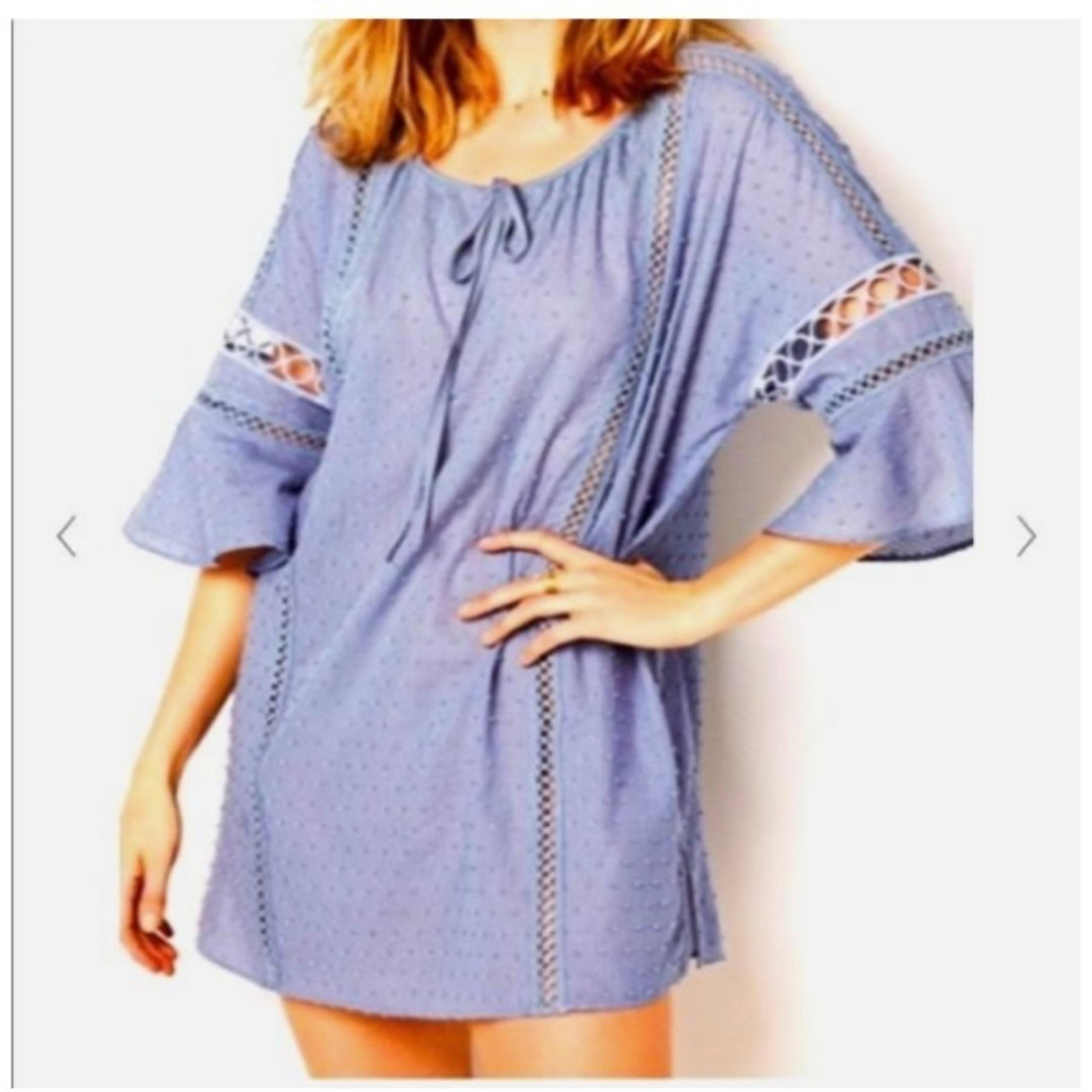 Victoria's Secret Womens Bohemian Eyelet Embroidered Blue Coverup Dress Sz L