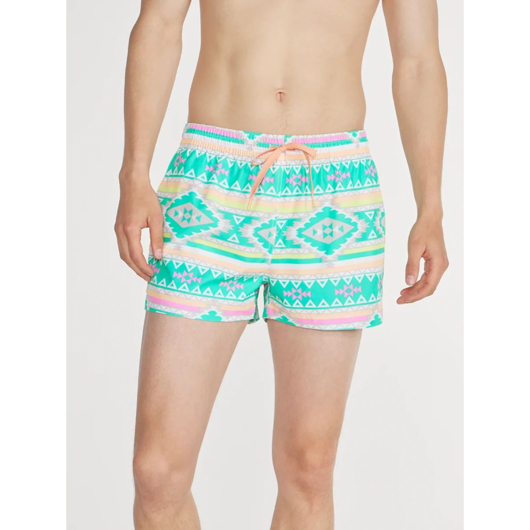 Chubbies Men's The En Fuegos Classic 5.5 Swim Trunk, Teal Geometric, Size M