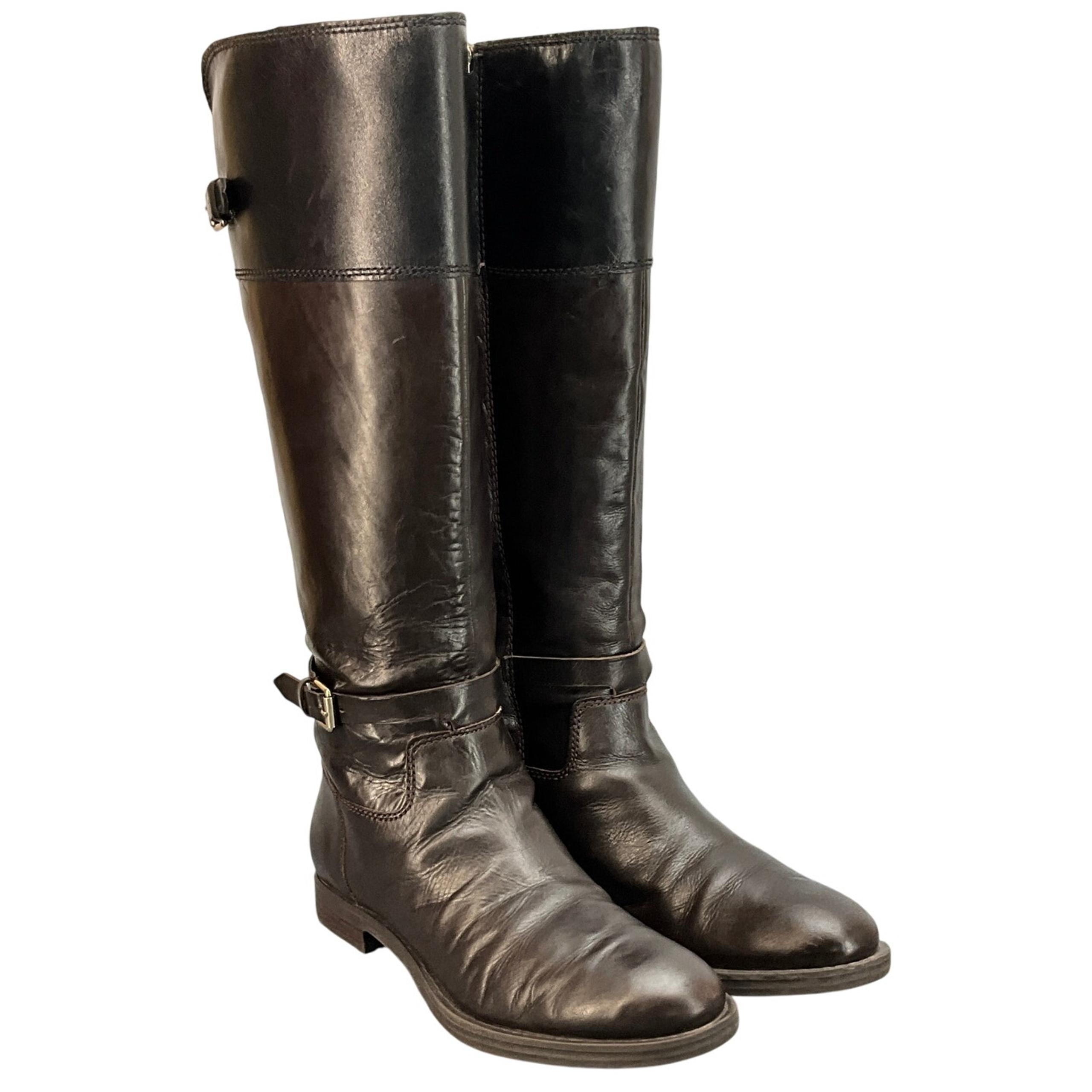 Enzo Angiolini Brown Black Tall Italian Leather Side Zip Riding Boot Women 7.5
