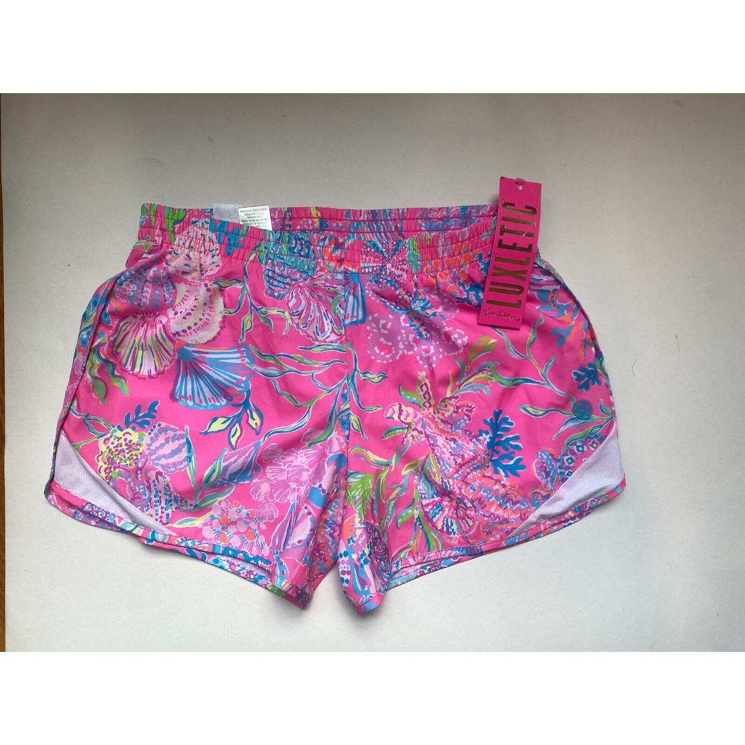 Lilly Pulitzer XXS Luxletic SHELL ME SOMETHING GOOD OCEAN TRAIL SHORTS Pink