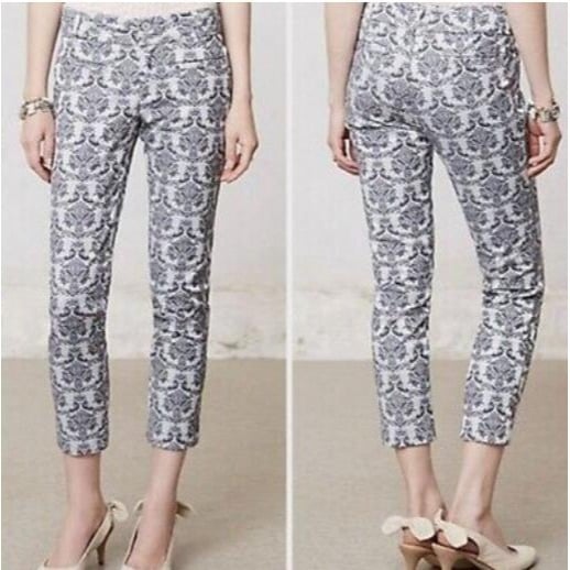 NWOT ANTHROPOLOGIE gray Cartonnier Cropped Brocade Charlie Trousers Pants Sz6 32