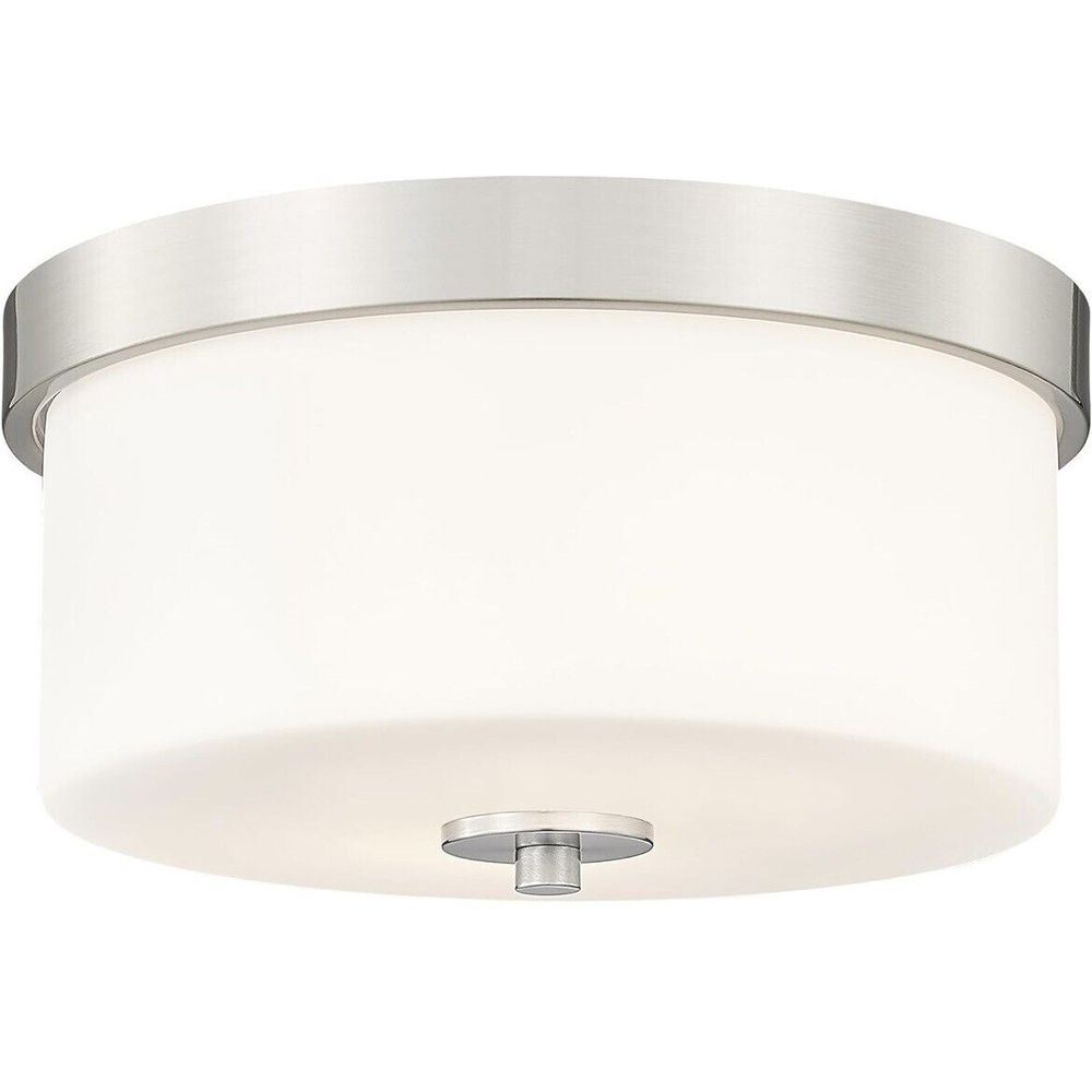 Brushed Nickel Ceiling Light Fixture, Modern Flush Brushed Nickel & Milk Glass
