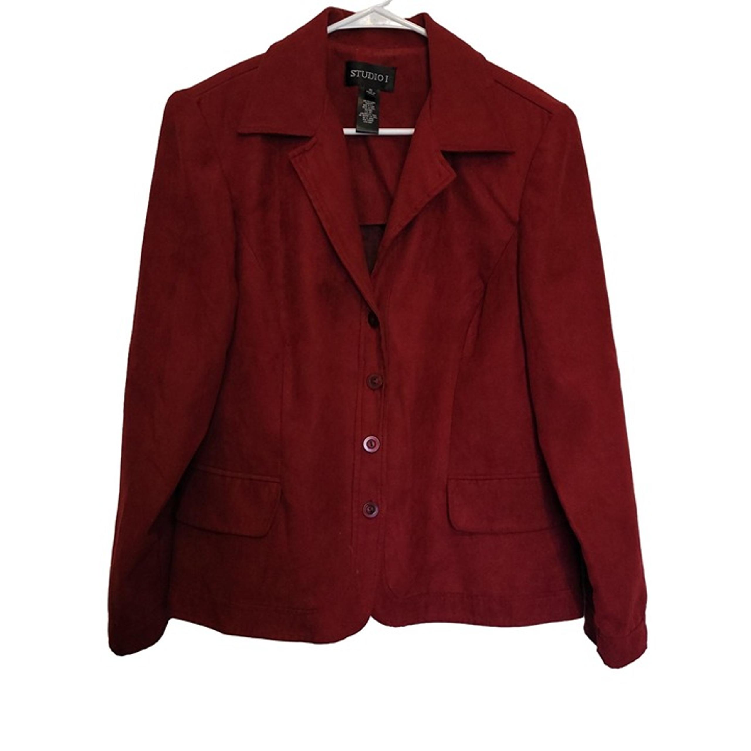 Studio I Works Women's 16 Faux Suede Jacket Blazer Berry Red Career Y2K