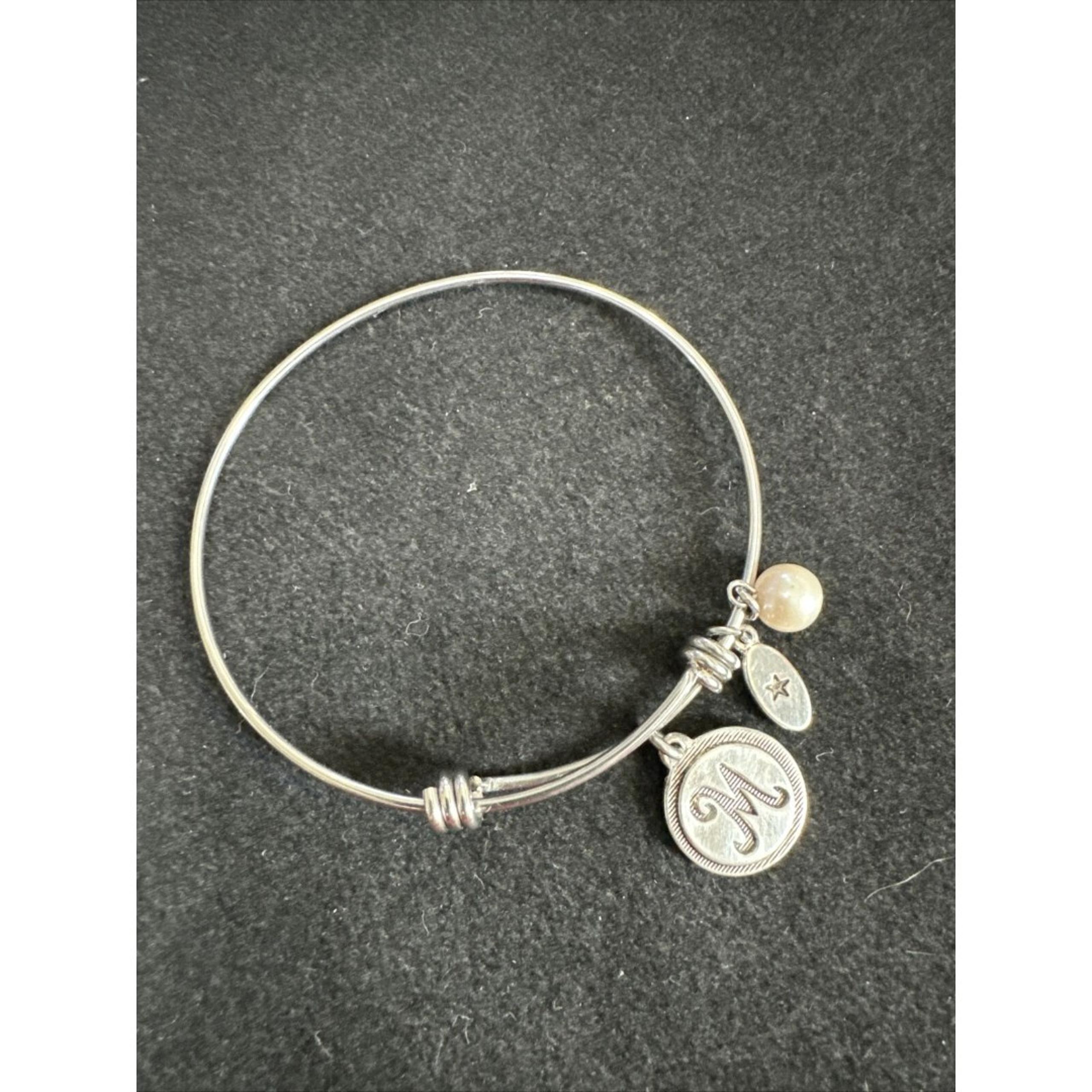 Unwritten Silver-plated Initial M Fresh Water Pearl Bangle Stainless Steel