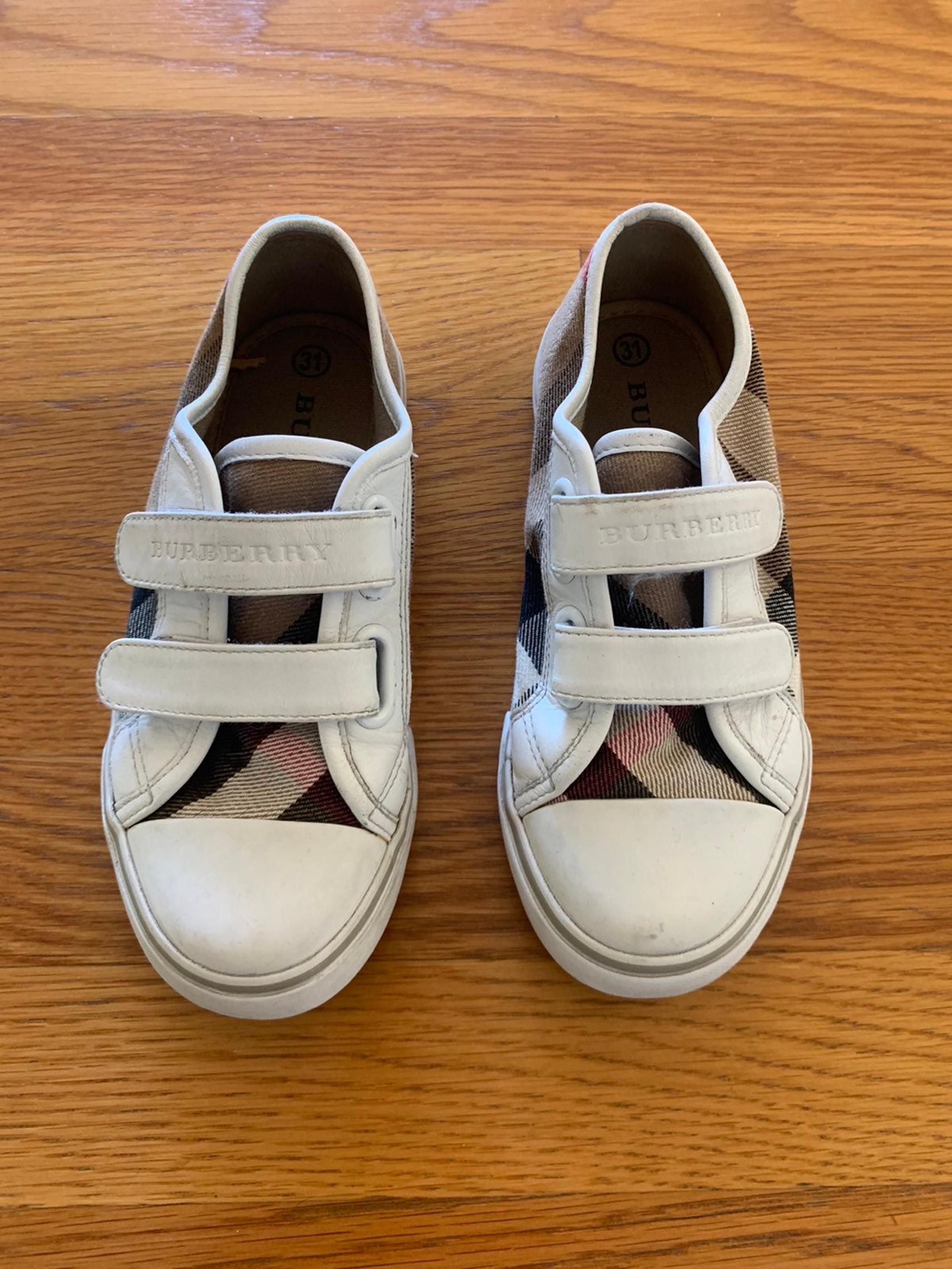 BURBERRY Kids Boys Girls Casual Shoes Sneakers White Check Unisex Sz EU 31 US 13