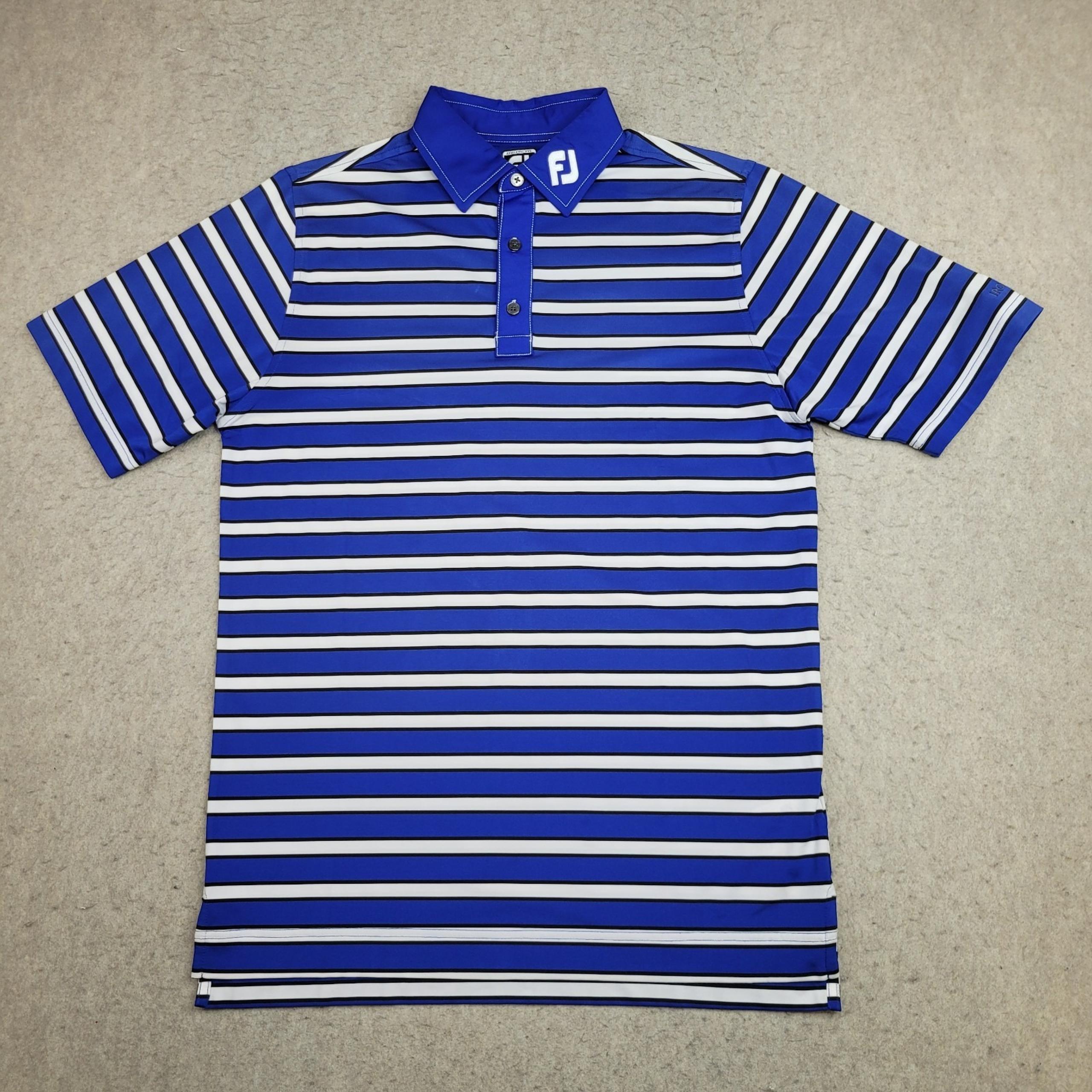 FootJoy Golf Polo Shirt Men M Athletic Fit Blue Striped Short Sleeve Performance