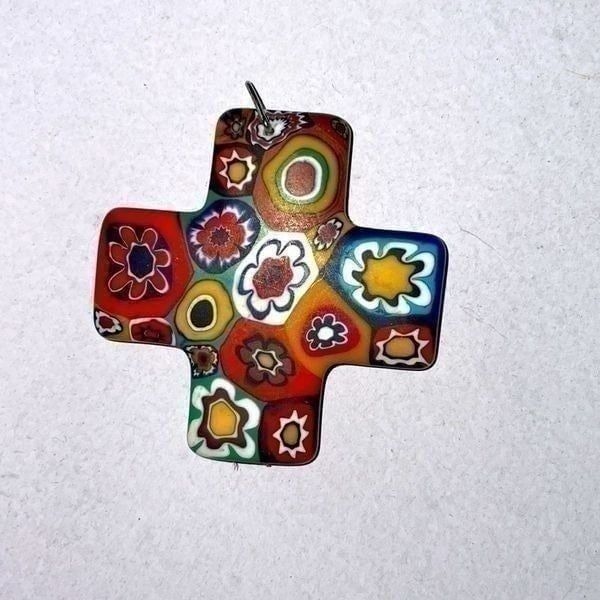 Vintage Ceramic Cross Pendant