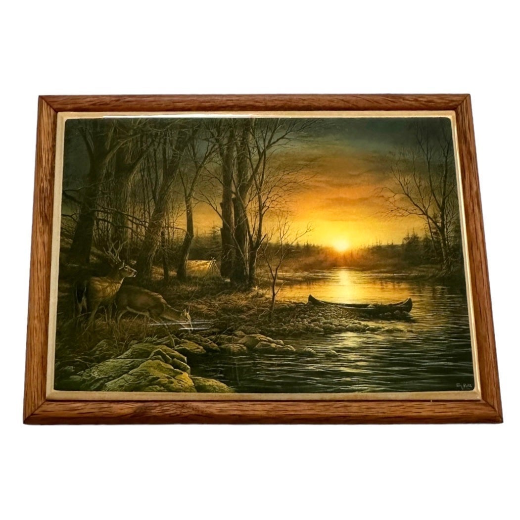Vintage Wood Box Terry Redlin Morning Glow Jewelry Storage Box Safe-keeper Box