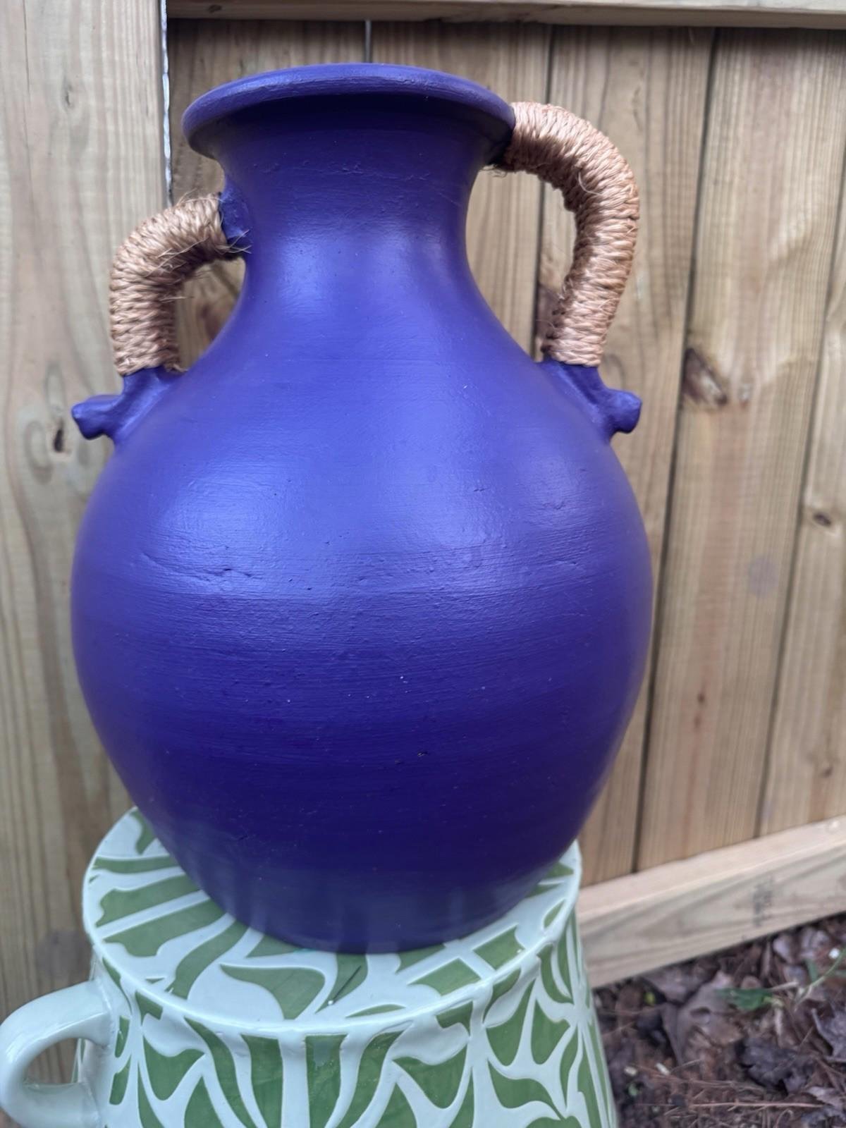 Large Ceramic Cobalt Blue Jug Vase Philippines Asymmetrical Handles Earthenware