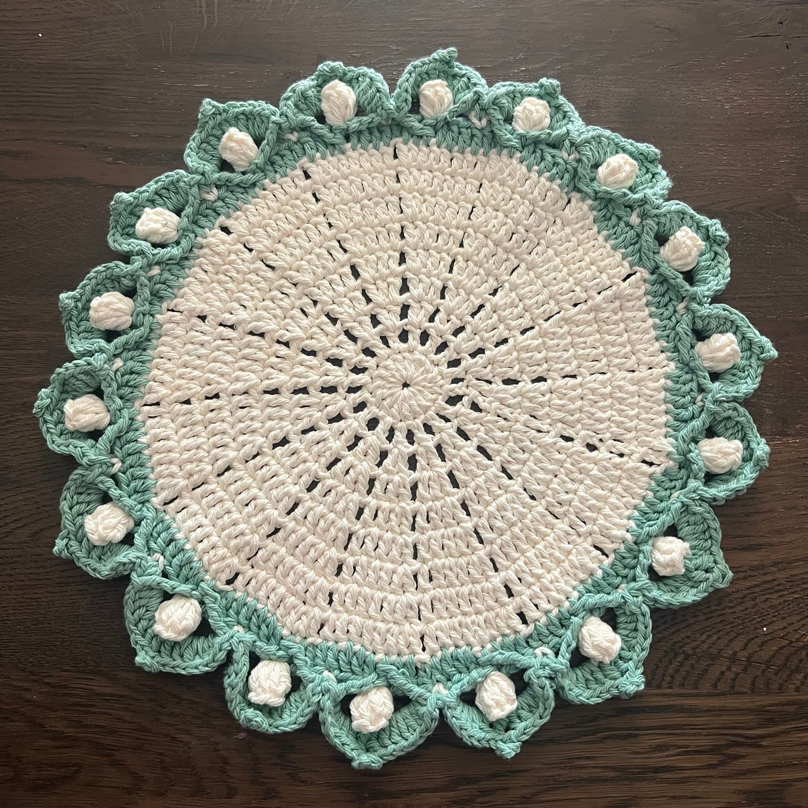 Handcrafted Cream and Teal Crochet Placemat Doily - Set of 6