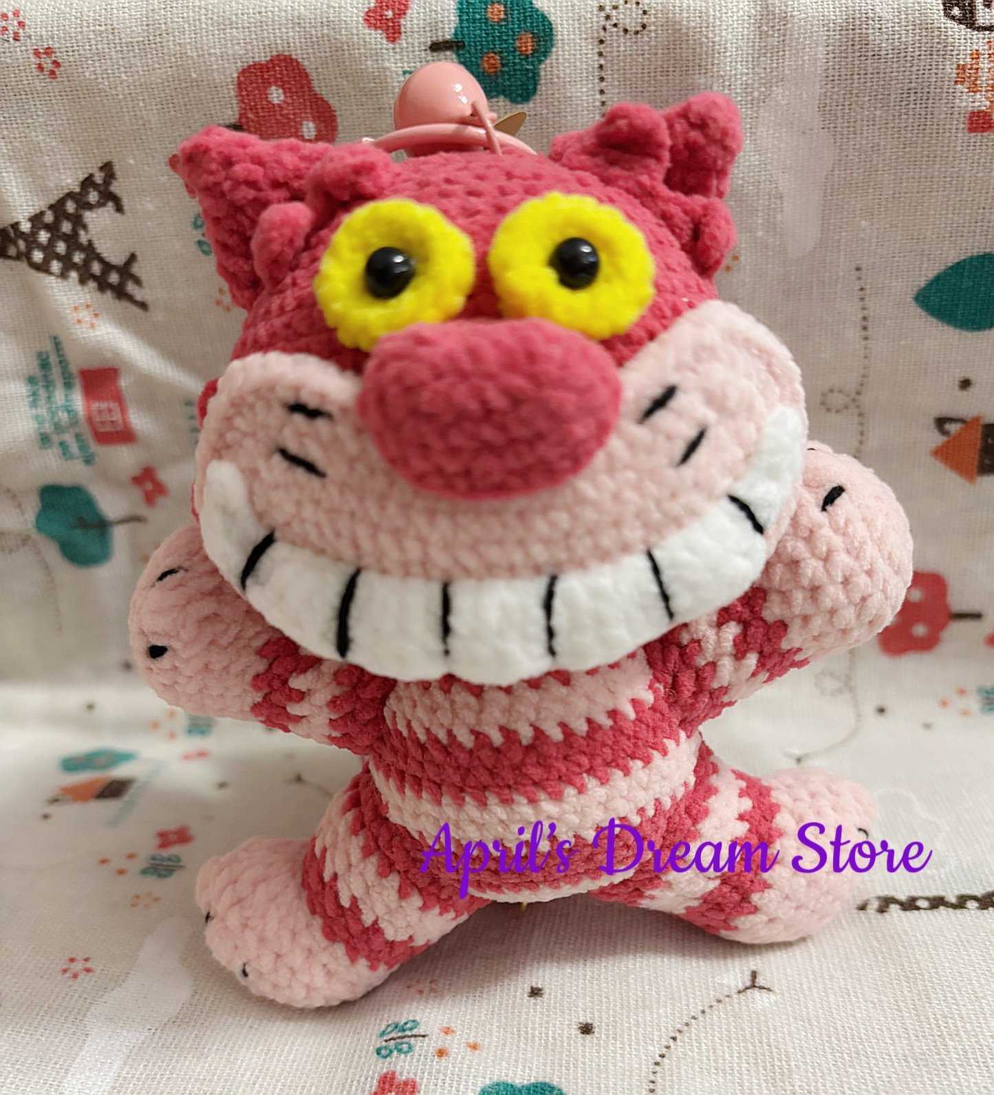Handmade Crochet Doll Crochet Cheshire Cat Keychain Bag Charm with Key Ring