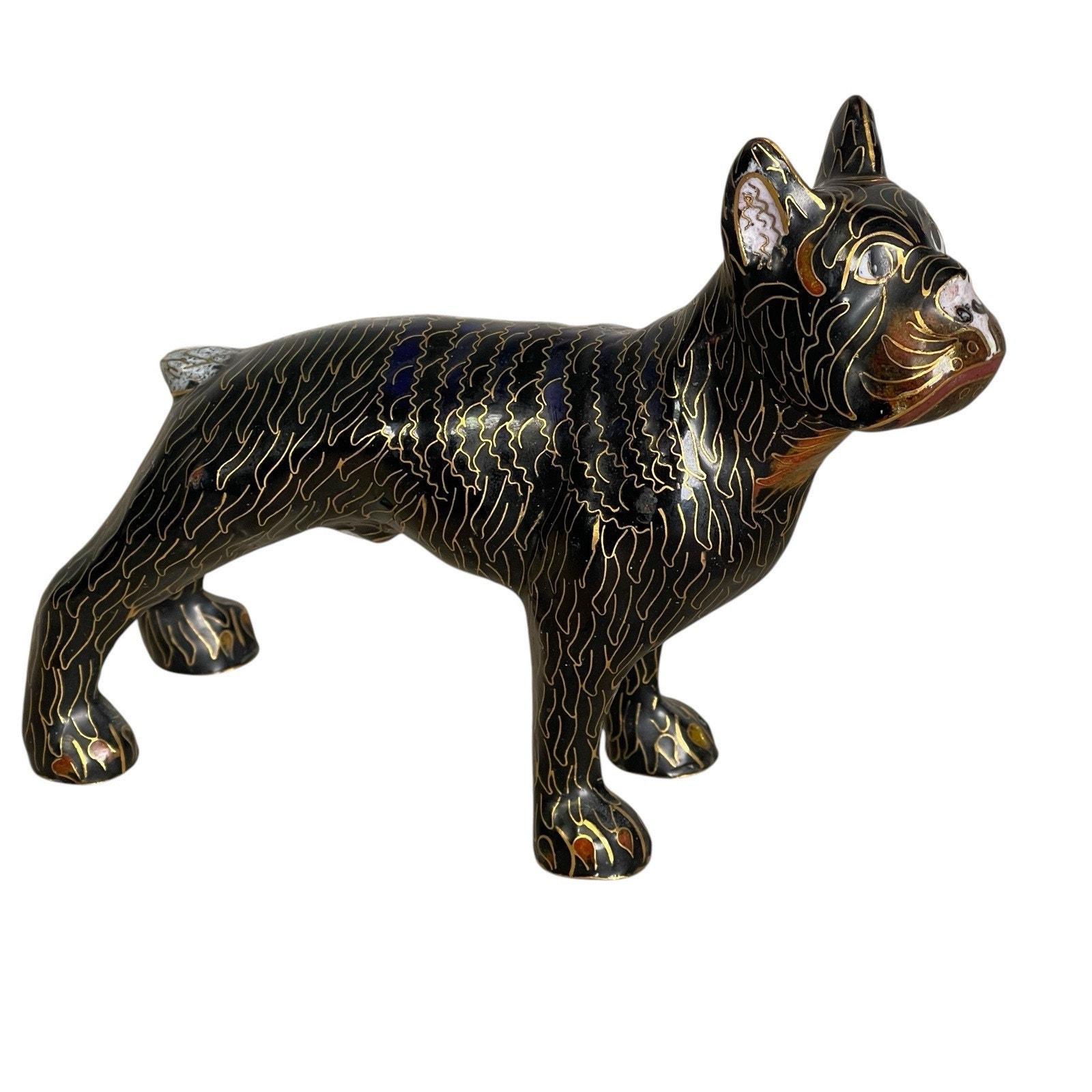 Vintage Antique 20th C Cloisonné Boston Terrier Dog