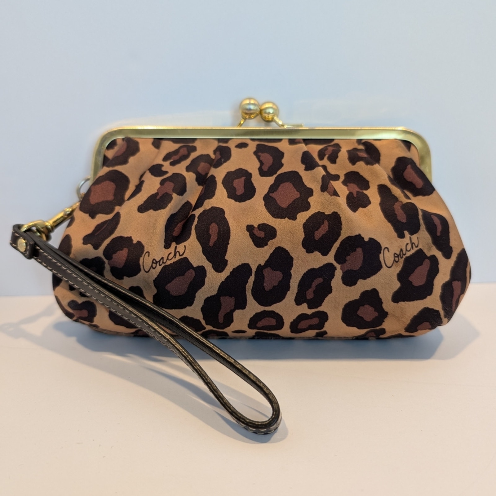 Coach Leopard Print Kisslock Wristlet - Good Condition
