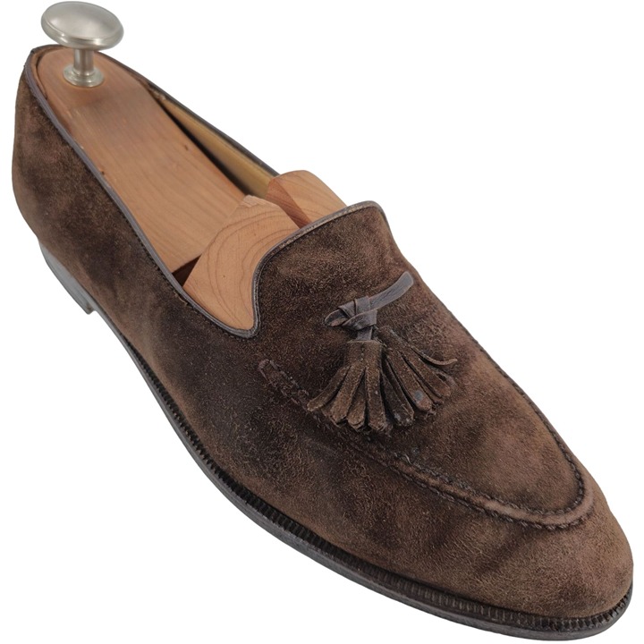 Vintage Italian Gucci Brown Suede Luxury Dress Shoes Mens 10 Tassel Loafers 43.5
