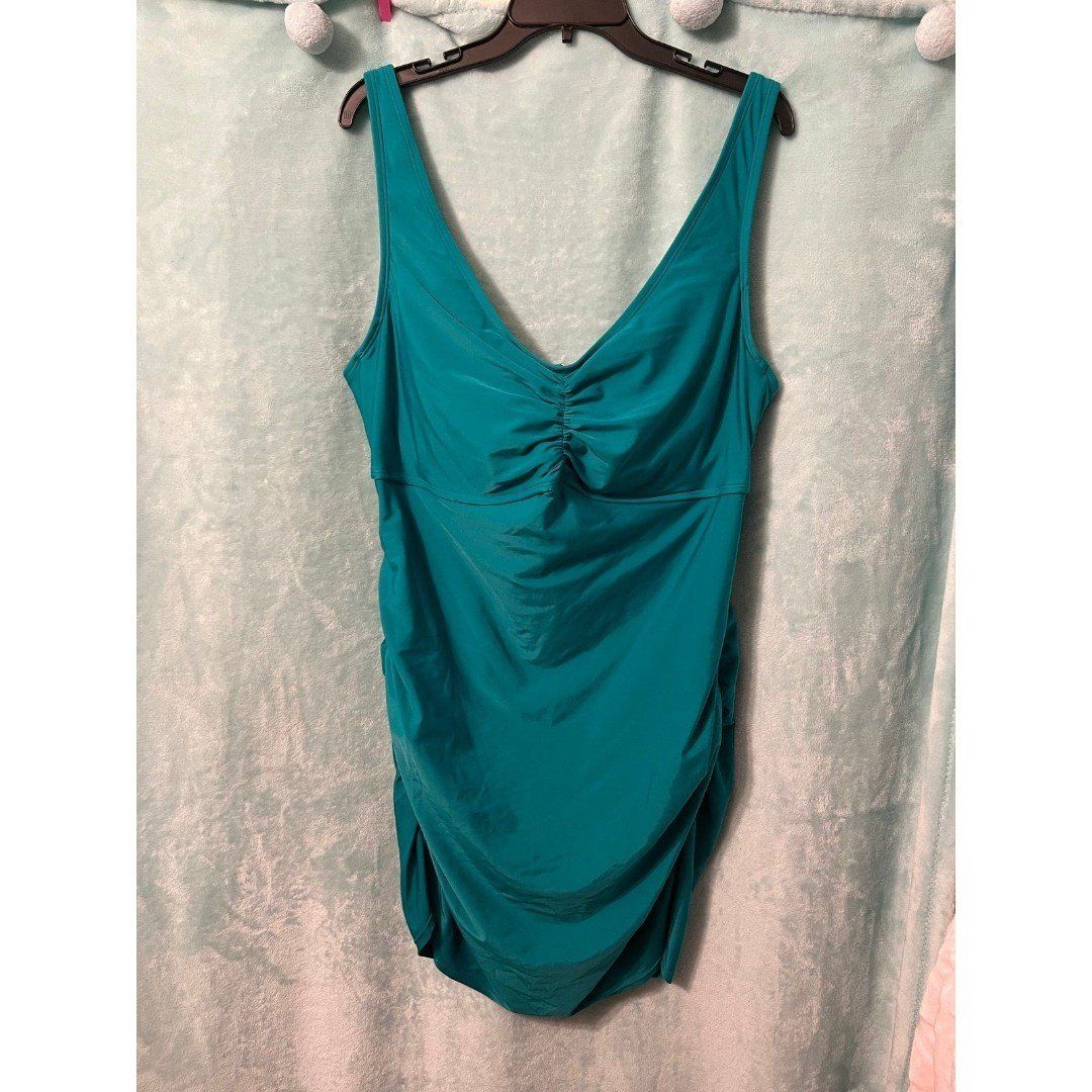 Plus Swim Dress Teal One Piece Ruched Underwire 2x Old Navy Green Swimsuit