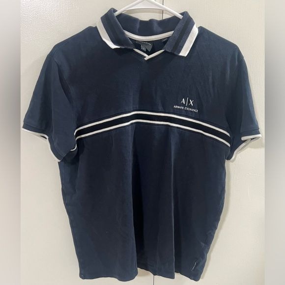 Armani Exchange Polo Cotton Navy White Short Sleeve Graphic Logo Women’s L