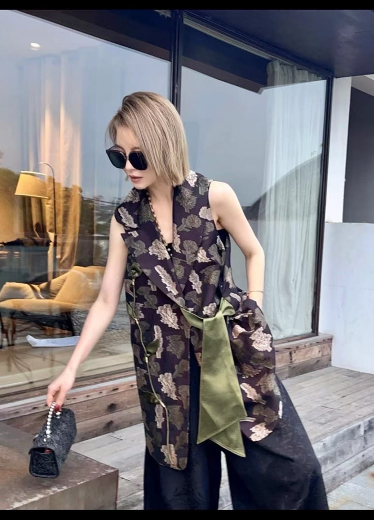 Suit Collar Silk Charmeuse New Chinese Style Long Vest