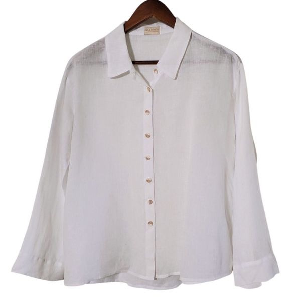 Mus & Bombon Barcelona Linen Blouse Size M White Lagenlook Coastal Womens