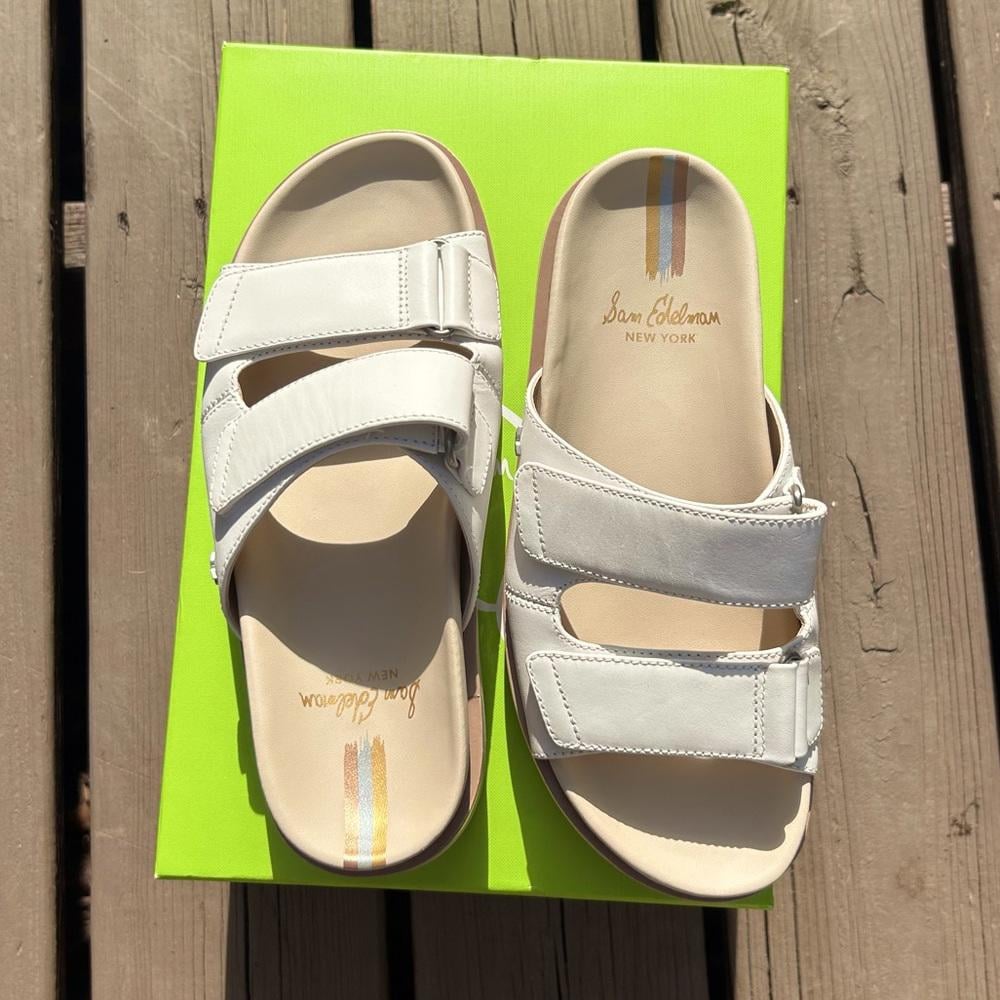 Sam Edelman White Leather Eliana Lug Sole Platform Slide | Size 7.5